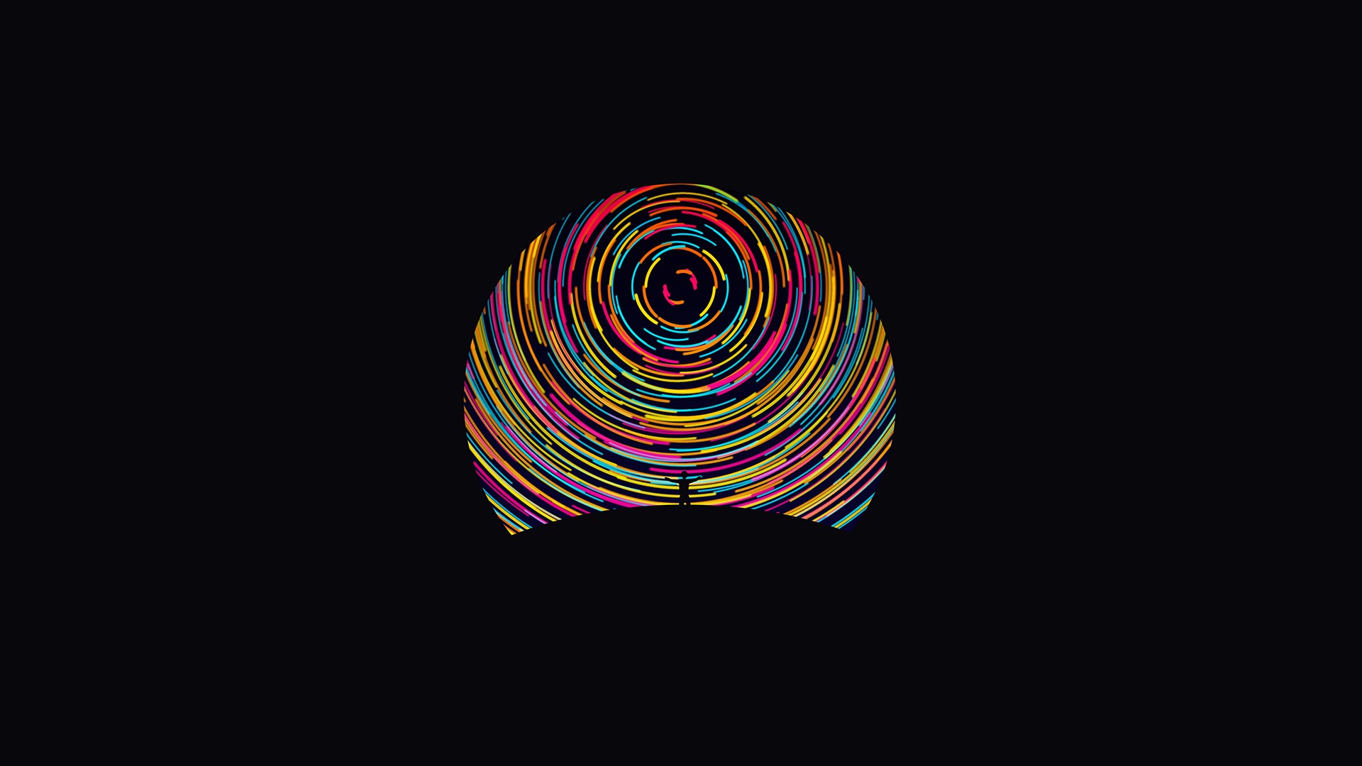 Silhouette of a man against a colorful abstract circle HD Wallpaper