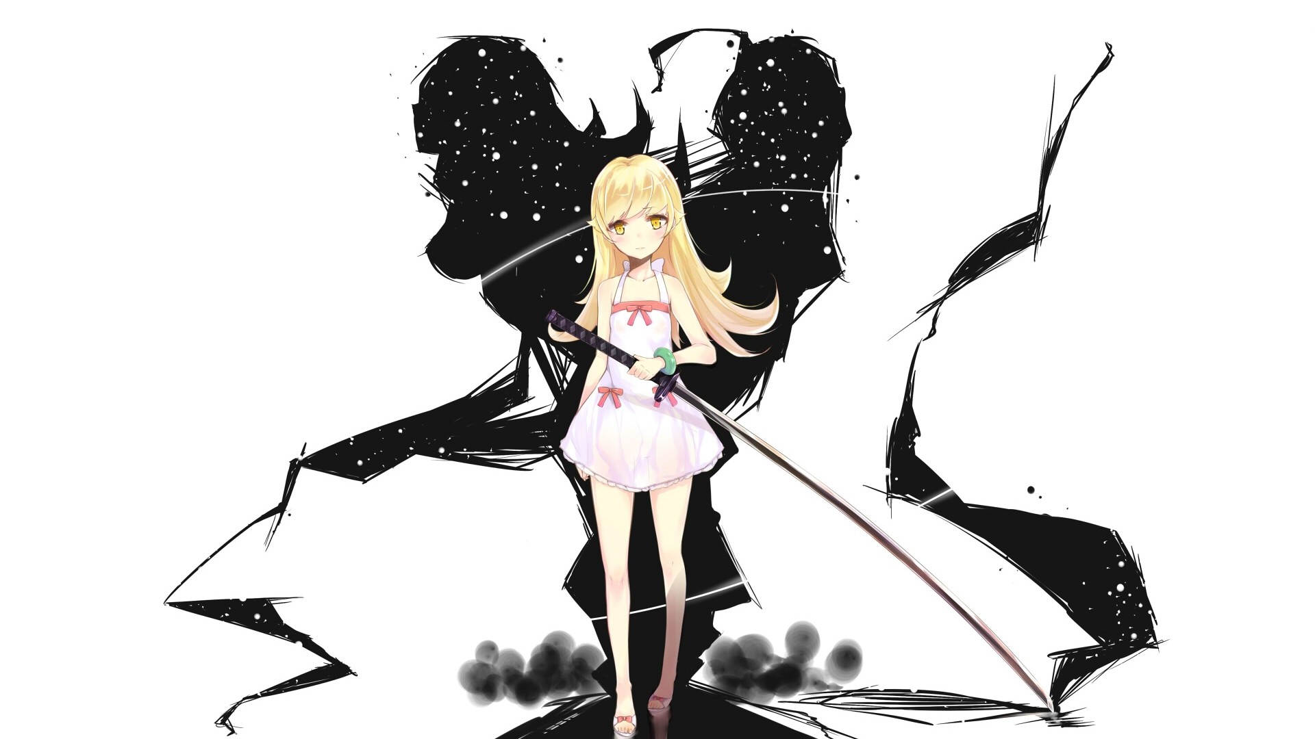 Oshino Shinobu with a Katana HD Wallpaper