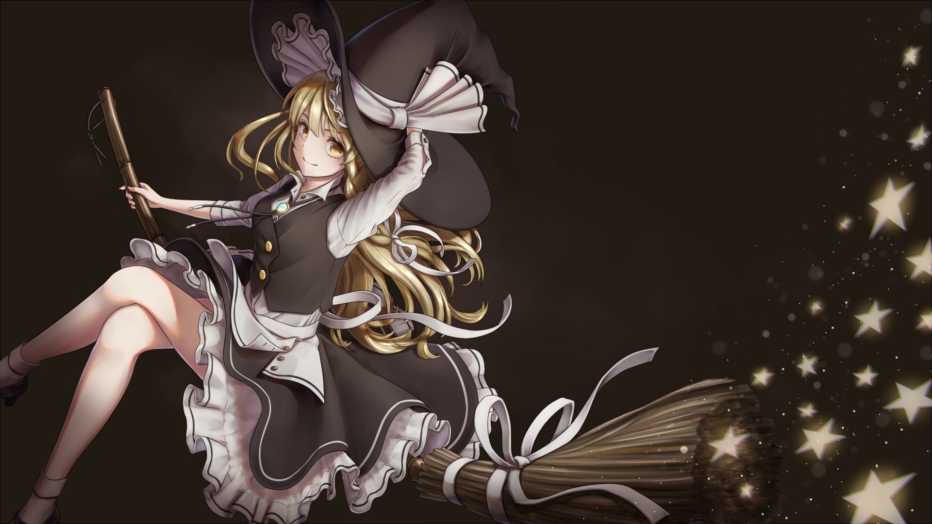 Kirisame Marisa the witch flying with a broomstick HD Wallpaper