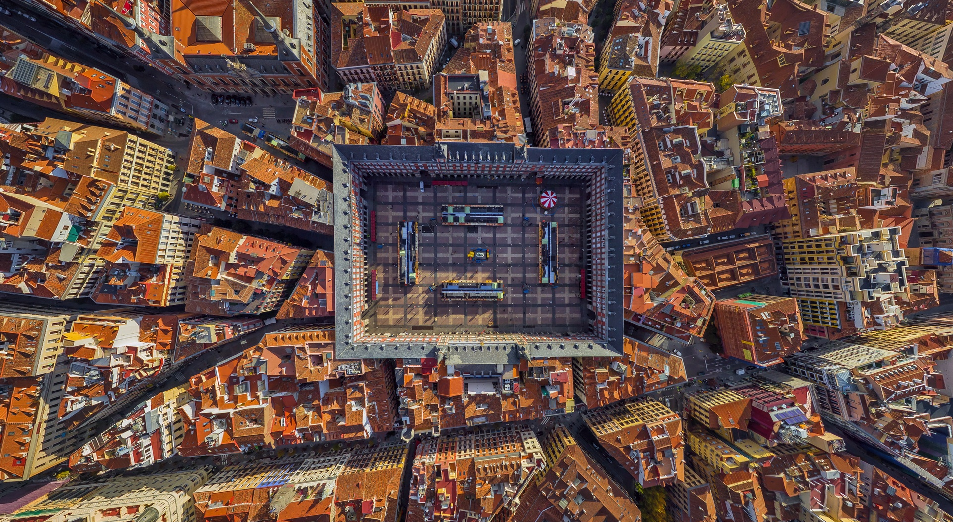 Aerial view of Plaza Mayor, Madrid, Spain rooftops HD Wallpaper