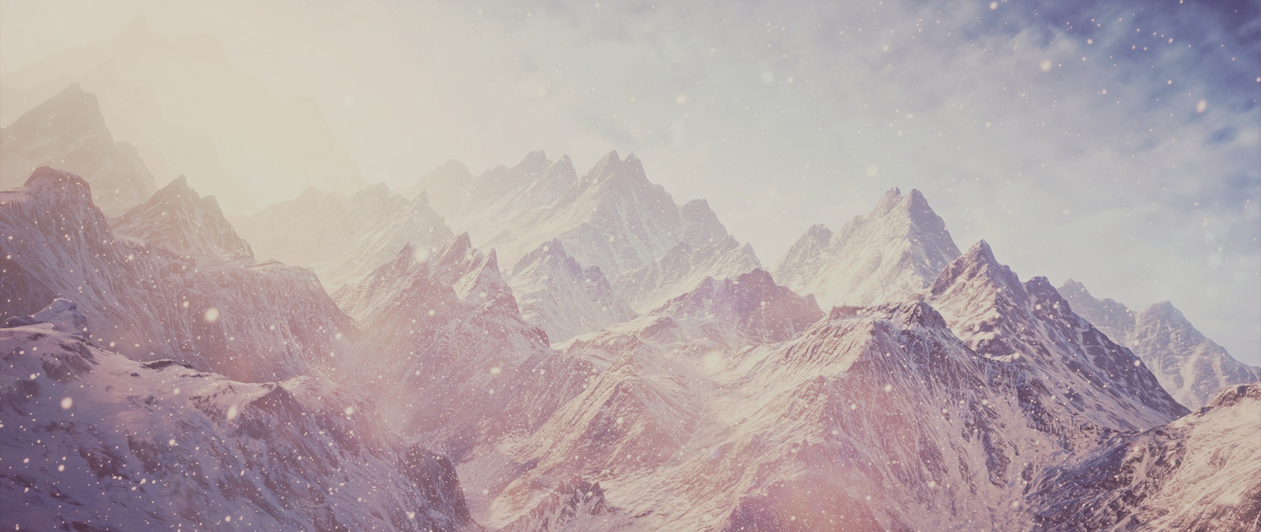 Snowy mountain range with falling snow HD Wallpaper