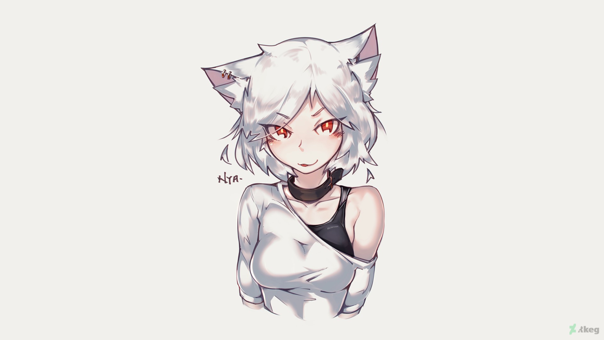 Anime girl with white hair and cat ears HD Wallpaper