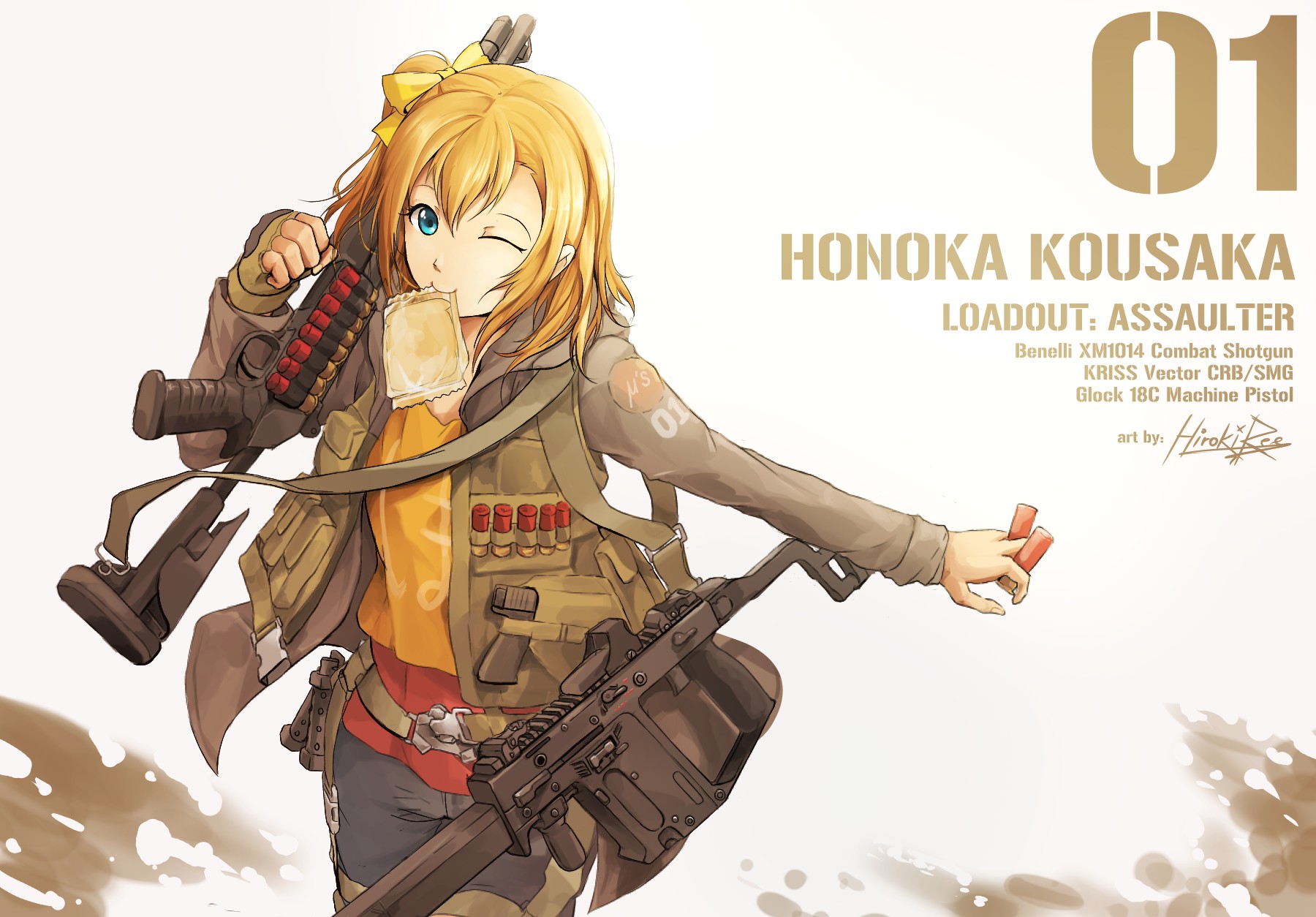Honoka Kousaka with Assault Weapons HD Wallpaper