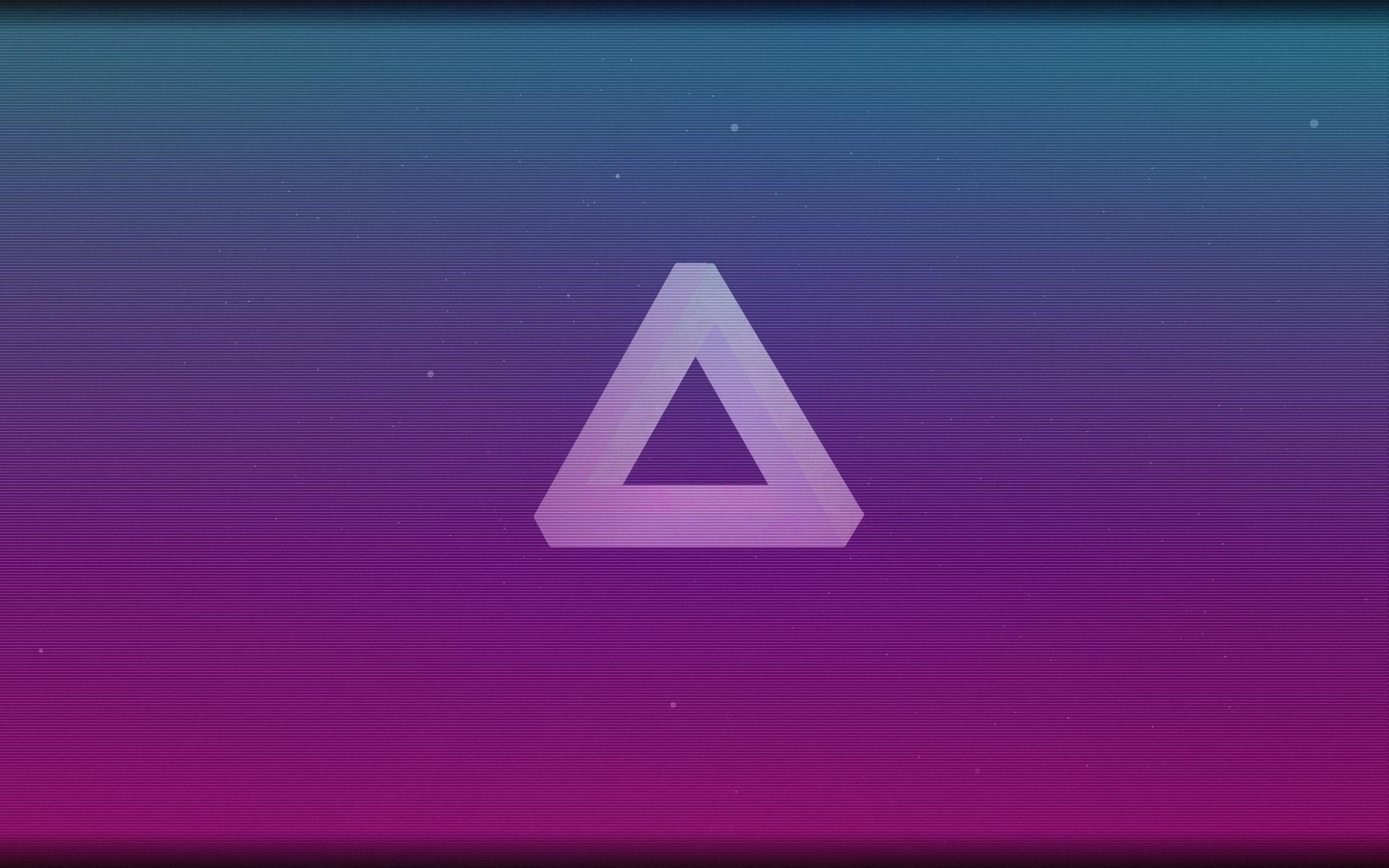 Abstract Penrose triangle with scanlines and shapes HD Wallpaper