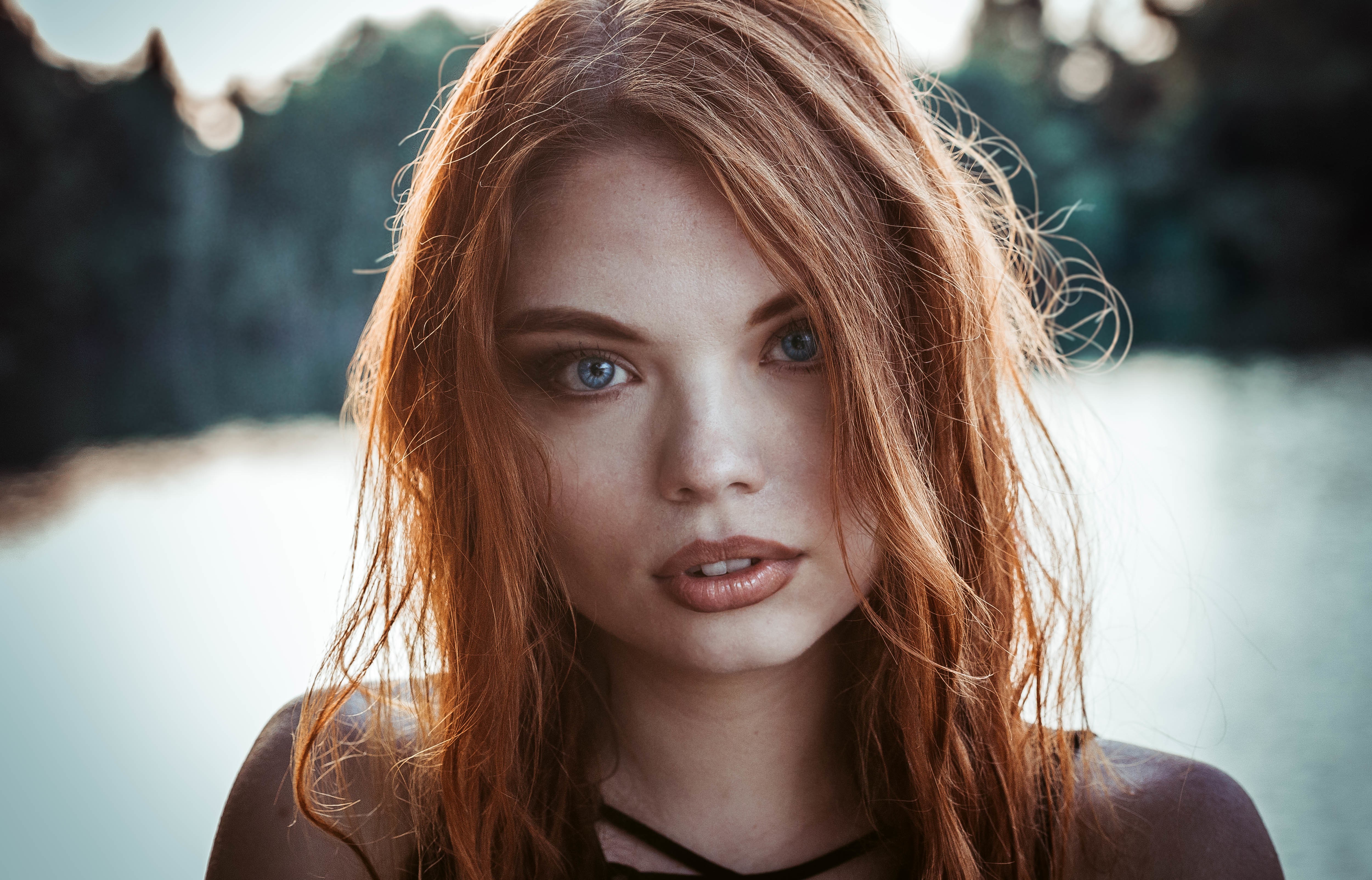 Woman with red hair and blue eyes HD Wallpaper
