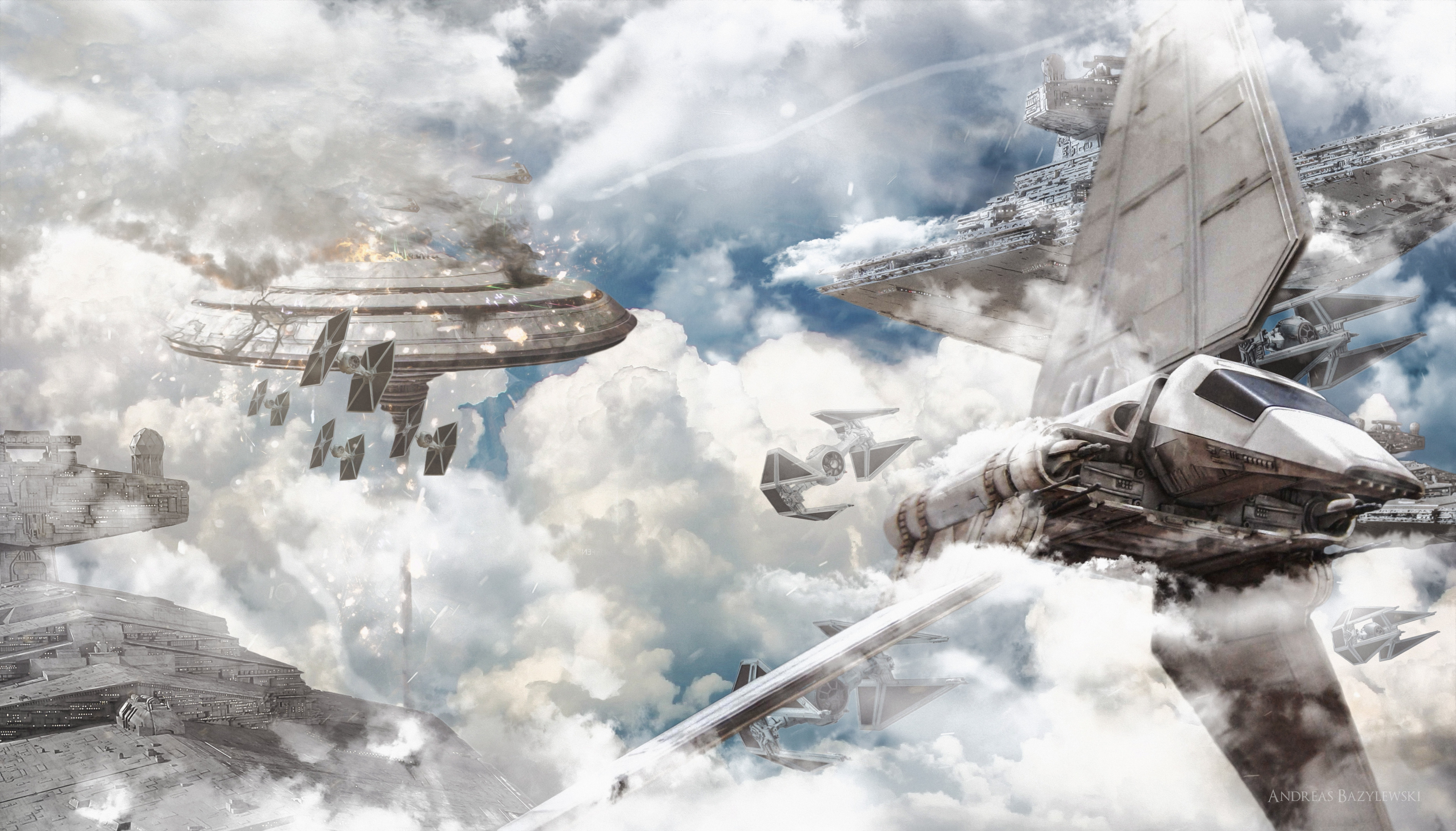 Star Wars battle with Imperial Star Destroyers and TIE fighters HD Wallpaper