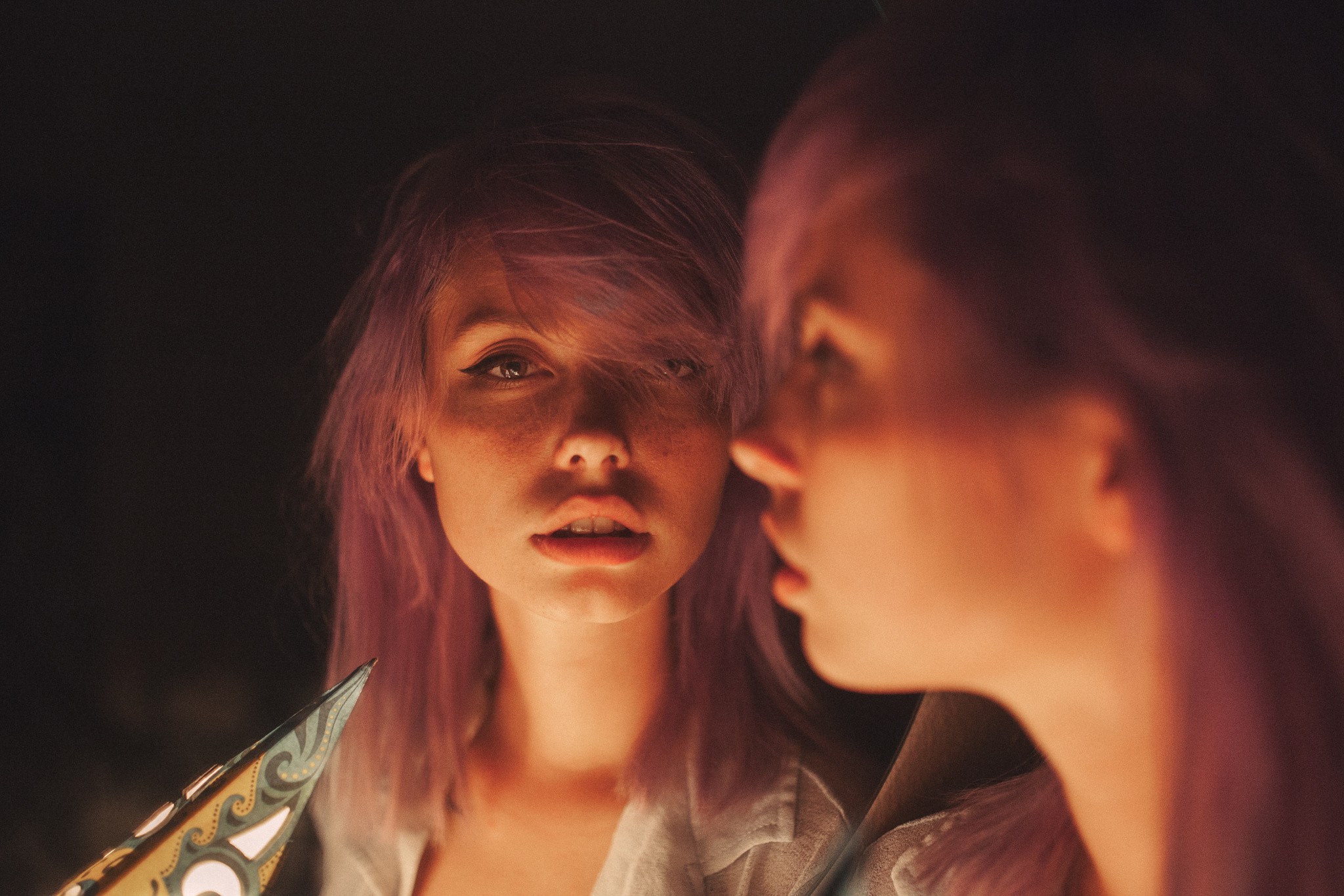 Skye Thompson looking at herself in a mirror with pink hair HD Wallpaper