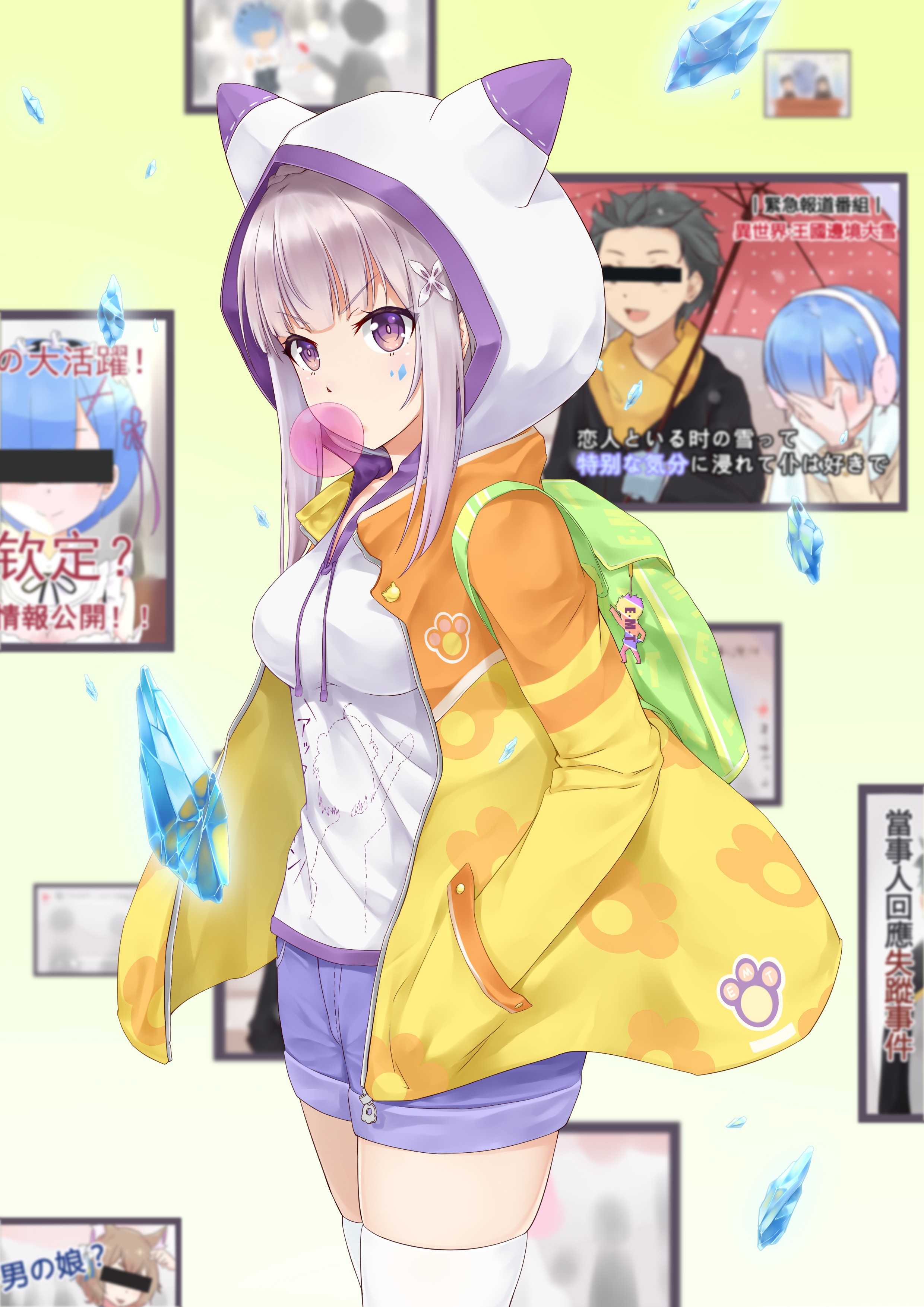 Emilia from Re:Zero with a cat-ear hoodie HD Wallpaper