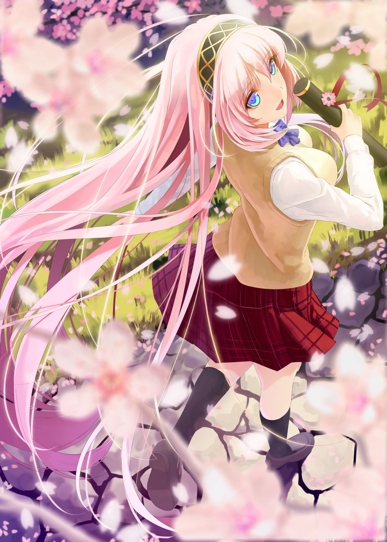 Megurine Luka with pink hair and blue eyes HD Wallpaper