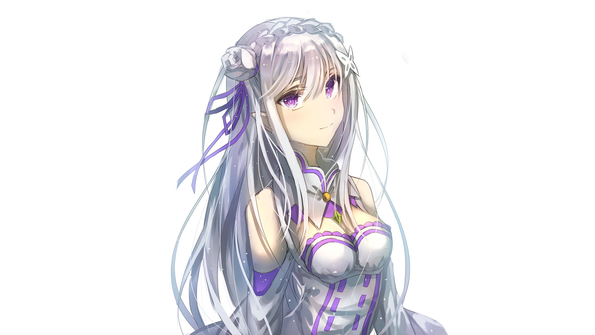 Emilia from Re:Zero in a white dress HD Wallpaper