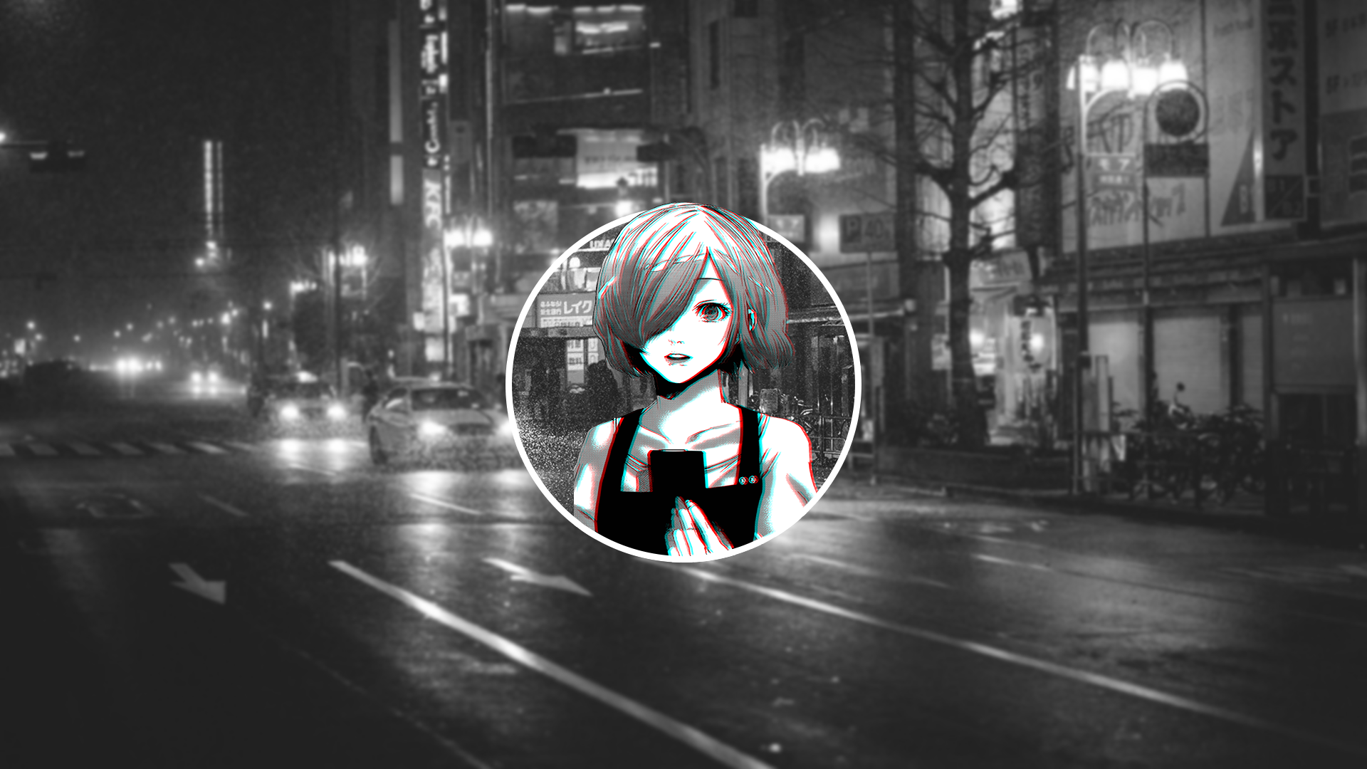 Anime Girl with Glitch Art Effect in Urban Setting HD Wallpaper