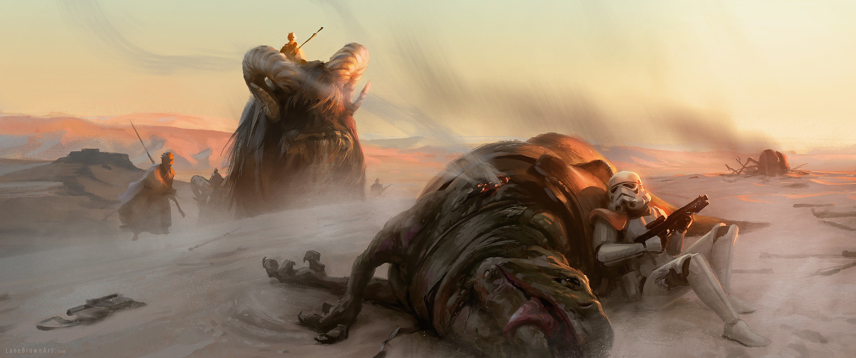 Star Wars desert scene with dead creature and stormtrooper HD Wallpaper