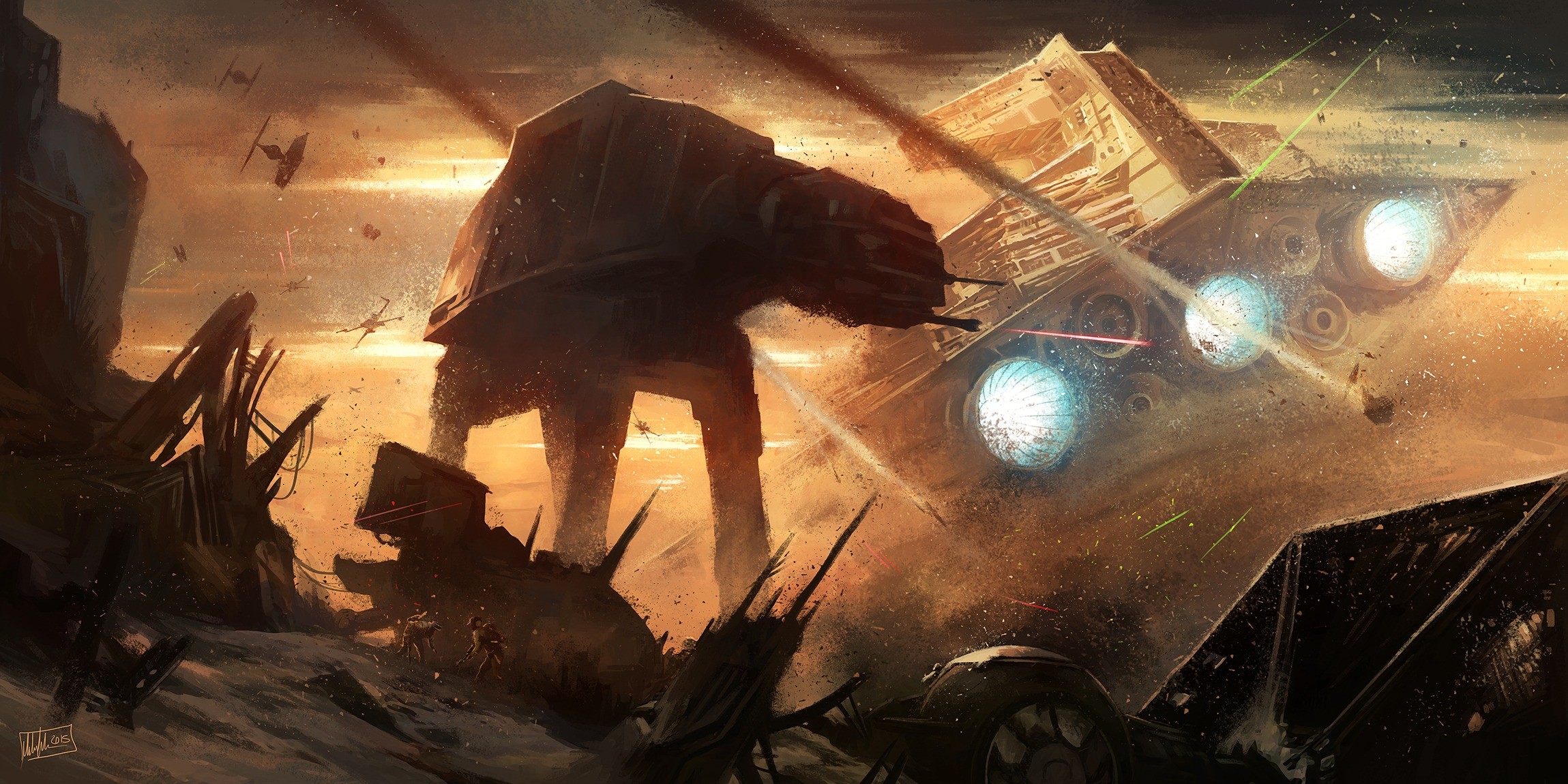 Star Wars AT-AT Walker and Starfighter Battle HD Wallpaper