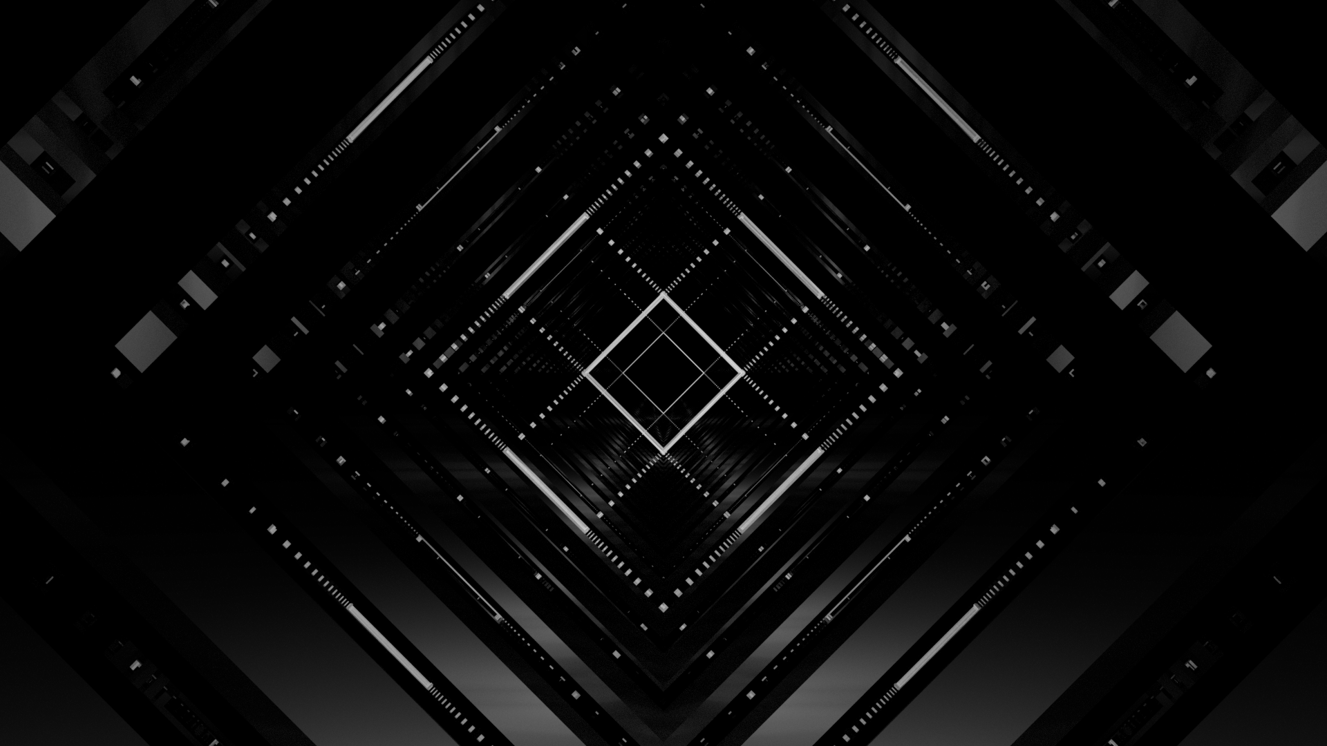 Monochrome digital art of a geometric tunnel HD Wallpaper