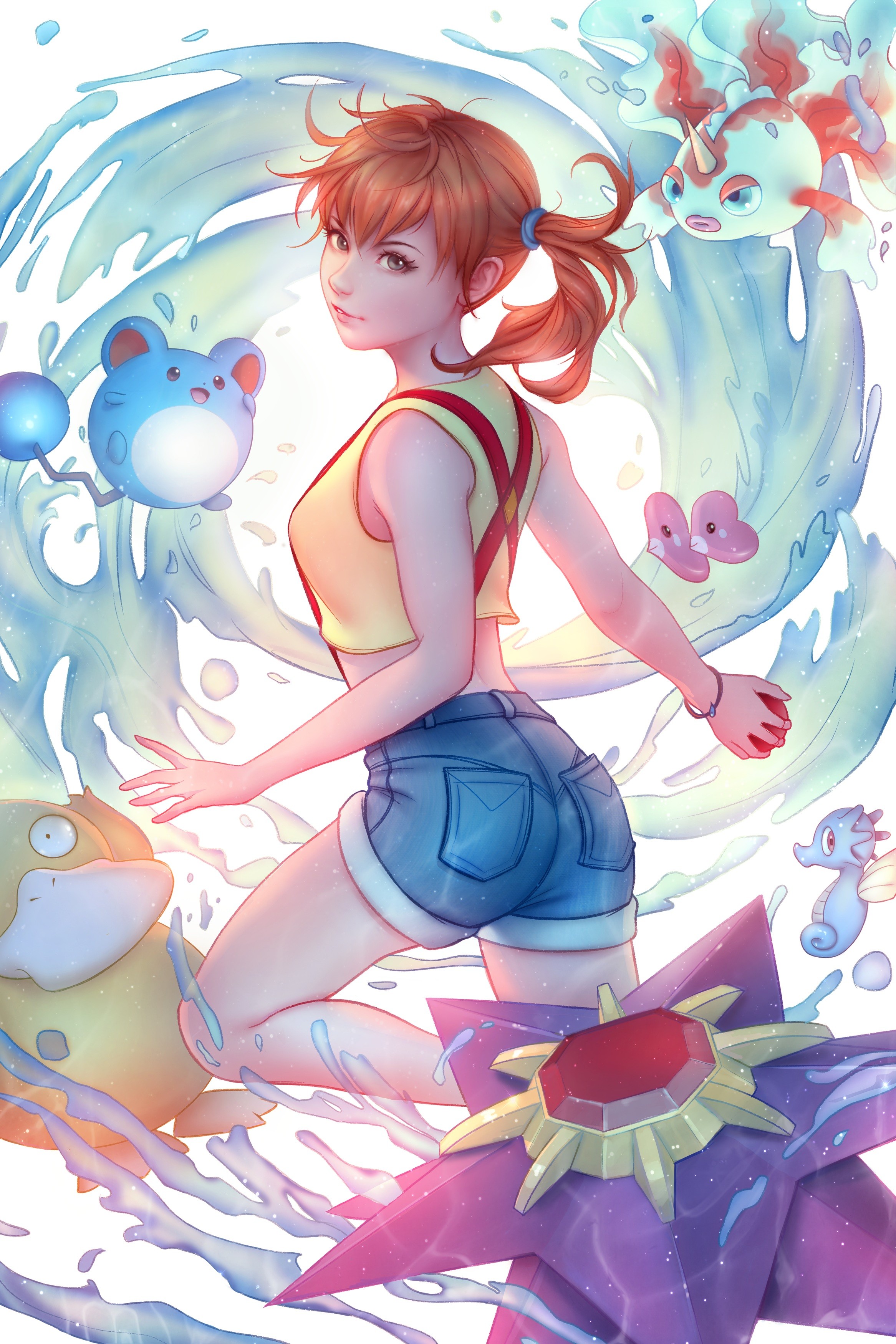 Misty and Pokémon surrounded by water HD Wallpaper