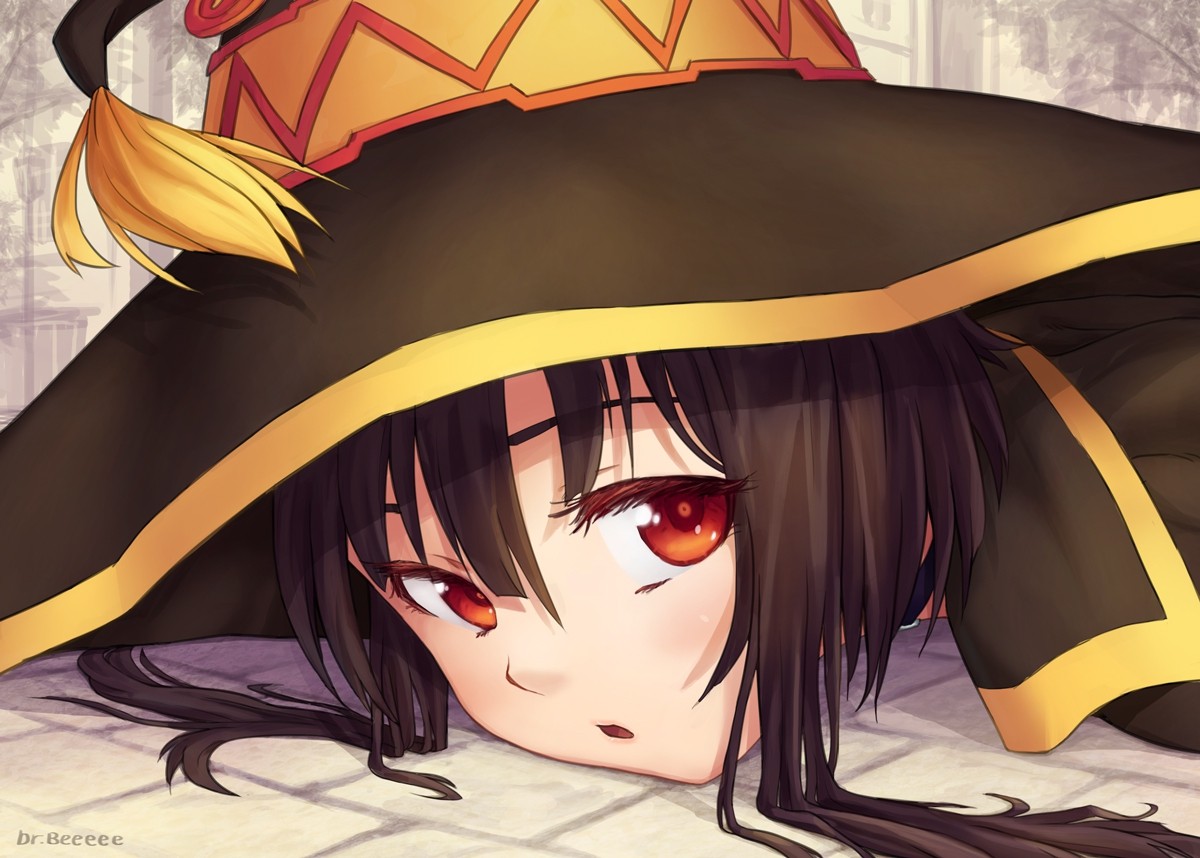 Megumin from Kono Subarashii Sekai ni Shukufuku wo! wearing a witch hat HD Wallpaper