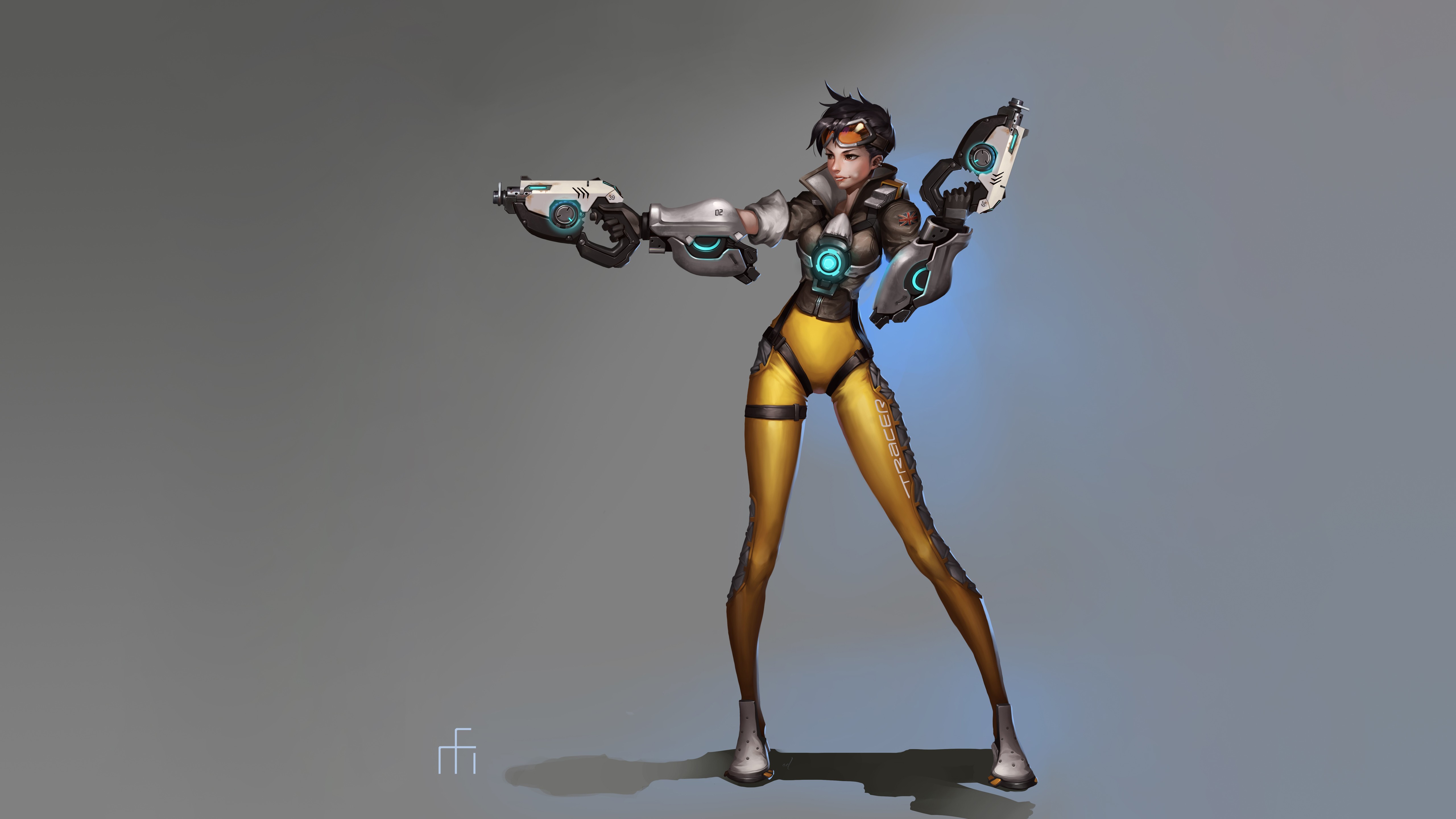 Tracer from Overwatch holding guns HD Wallpaper