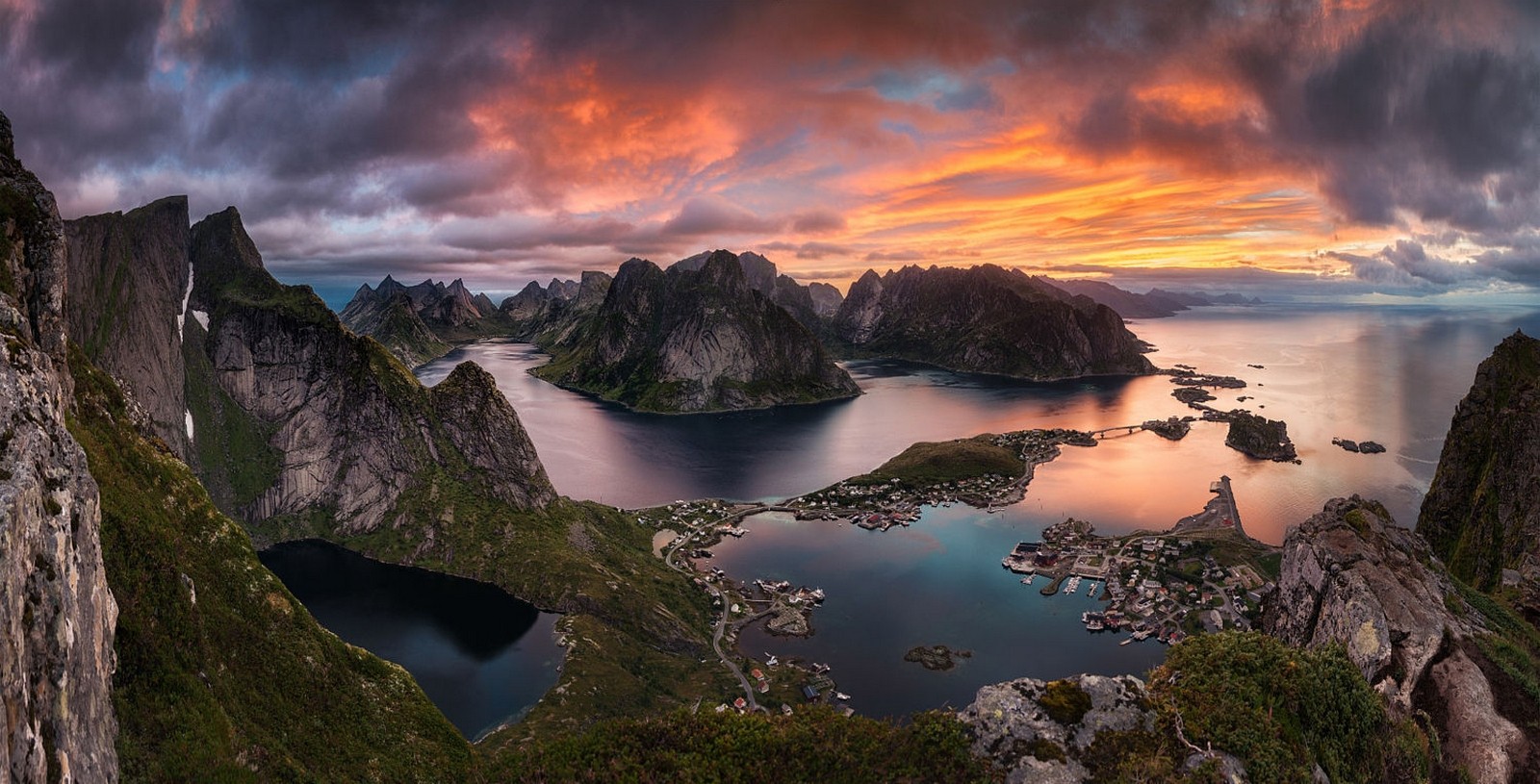Lofoten Islands, Norway at sunrise with dramatic clouds HD Wallpaper