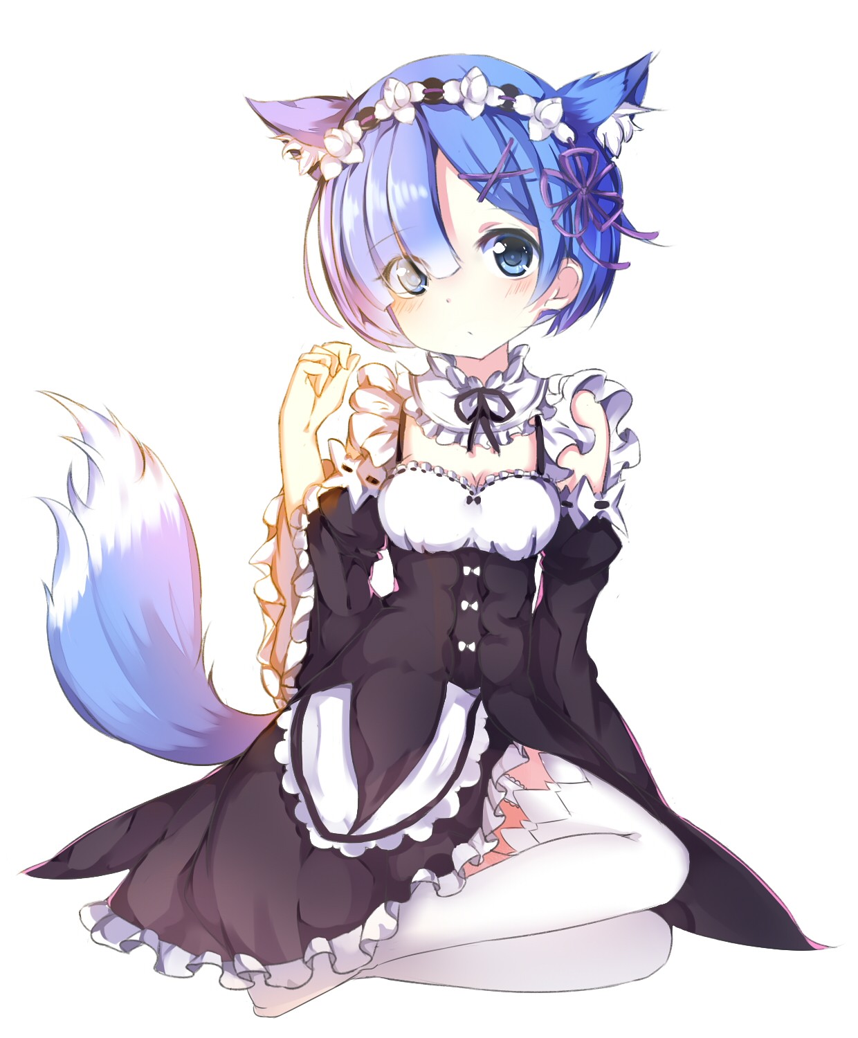 Rem with cat ears and tail in a maid outfit HD Wallpaper