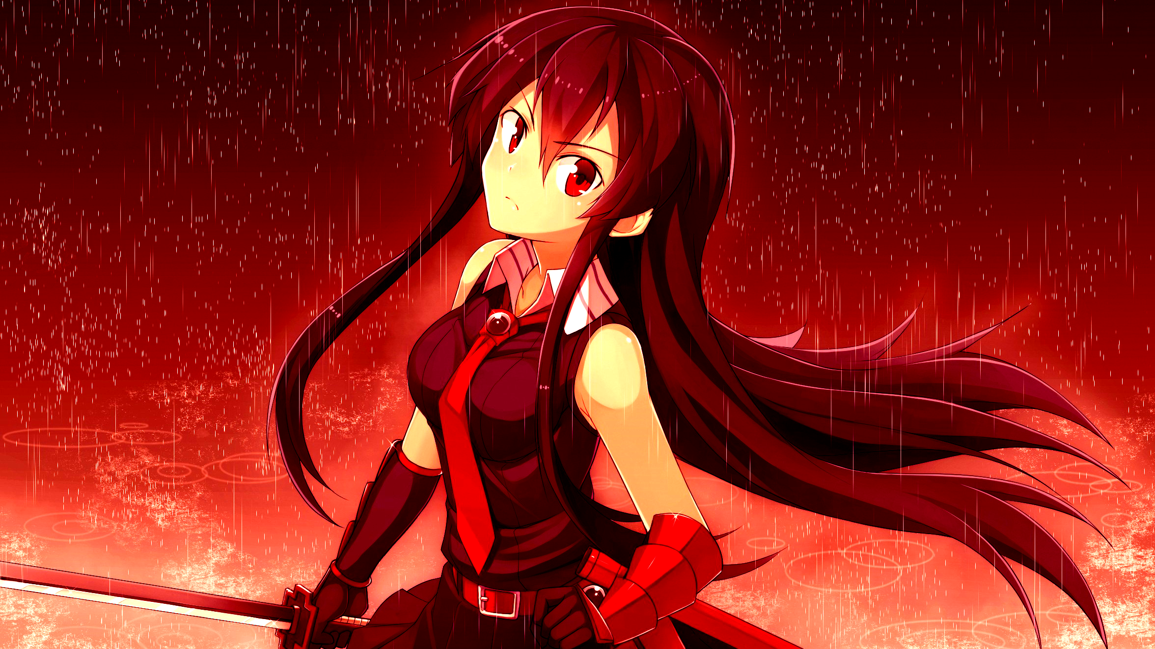 Akame from Akame ga Kill! with a sword in the rain HD Wallpaper