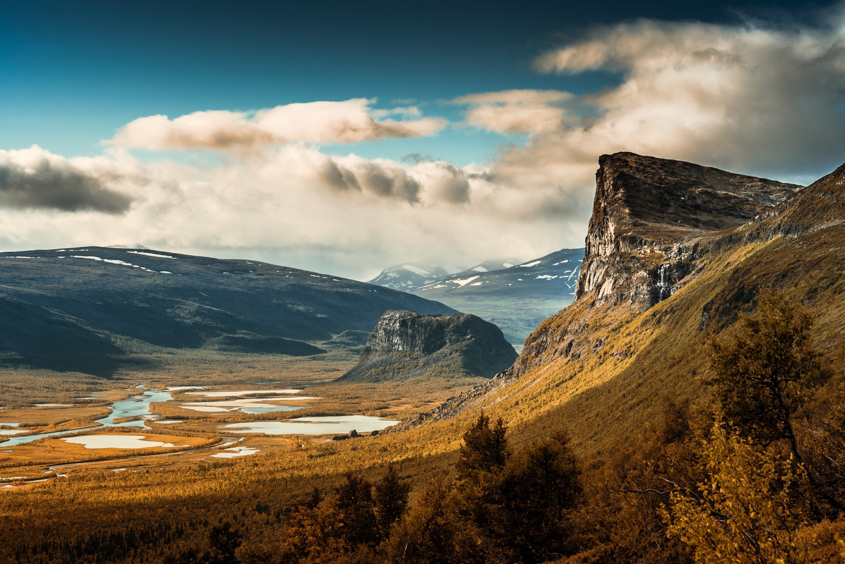 Mountain landscape with river and clouds HD Wallpaper