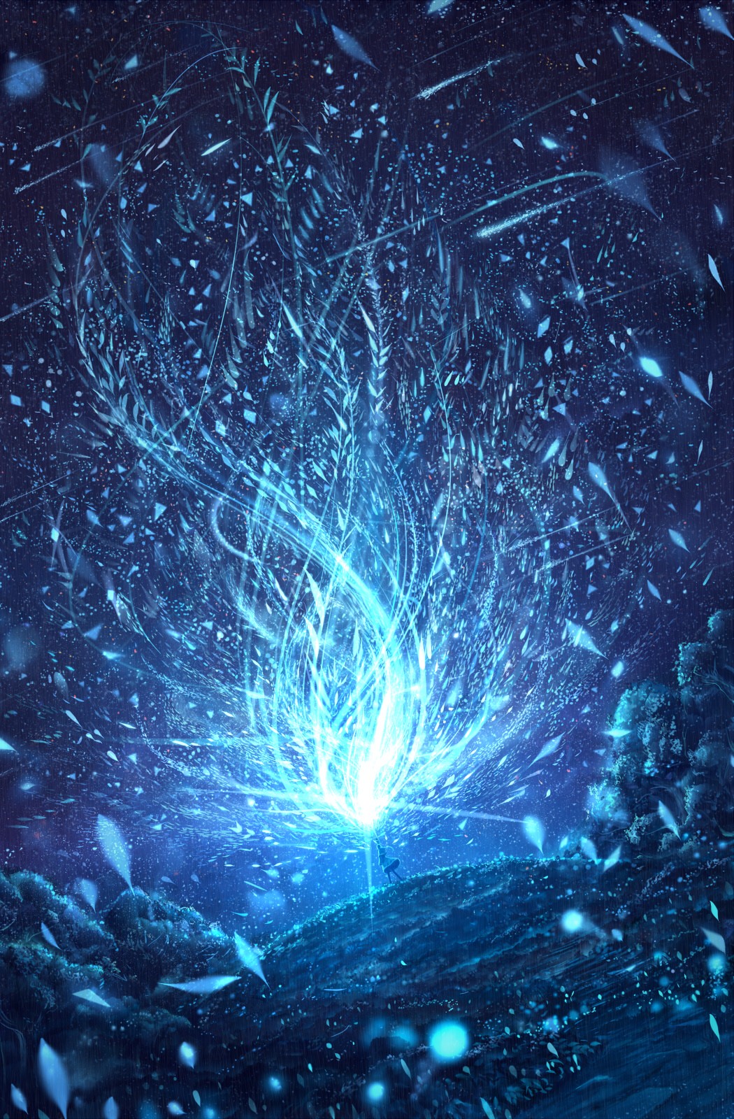 Magical glowing tree in a dark forest HD Wallpaper
