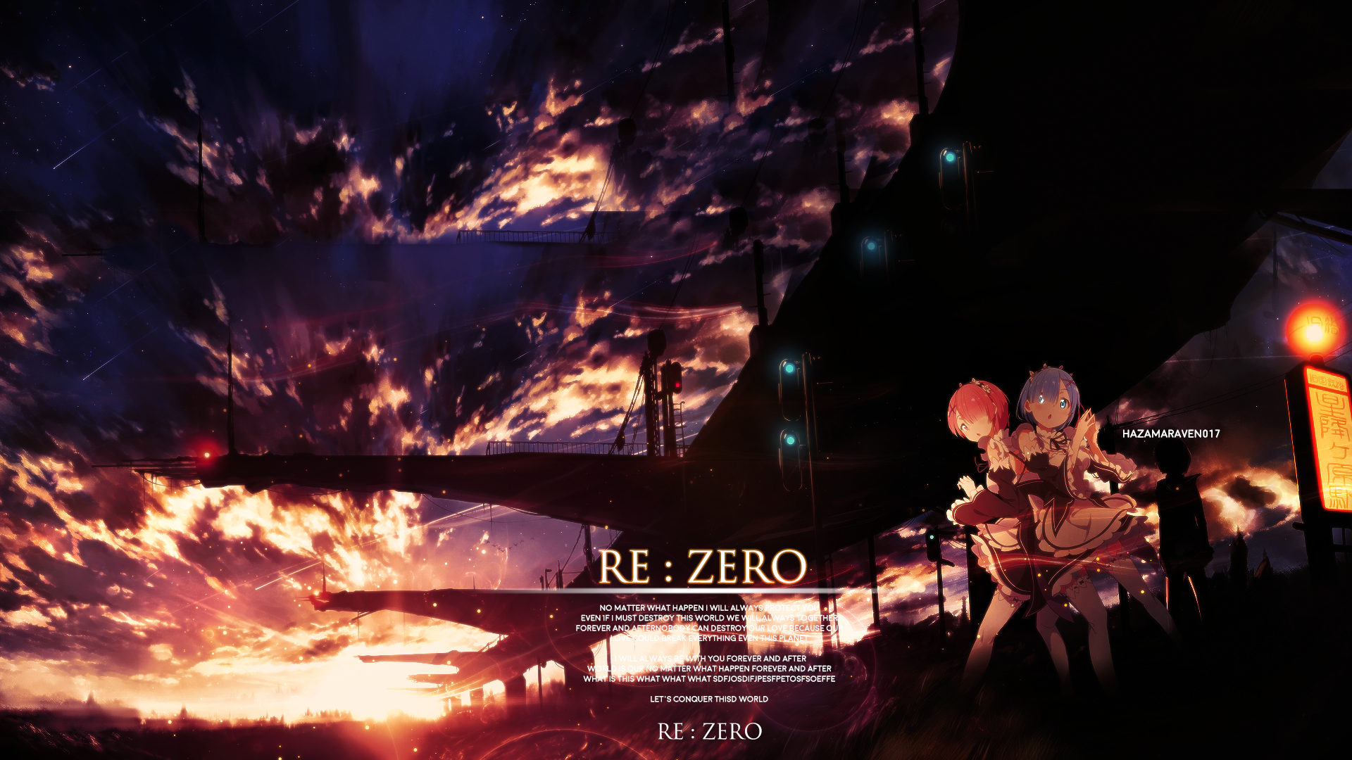 Rem and Ram from Re: Zero in a dramatic landscape HD Wallpaper