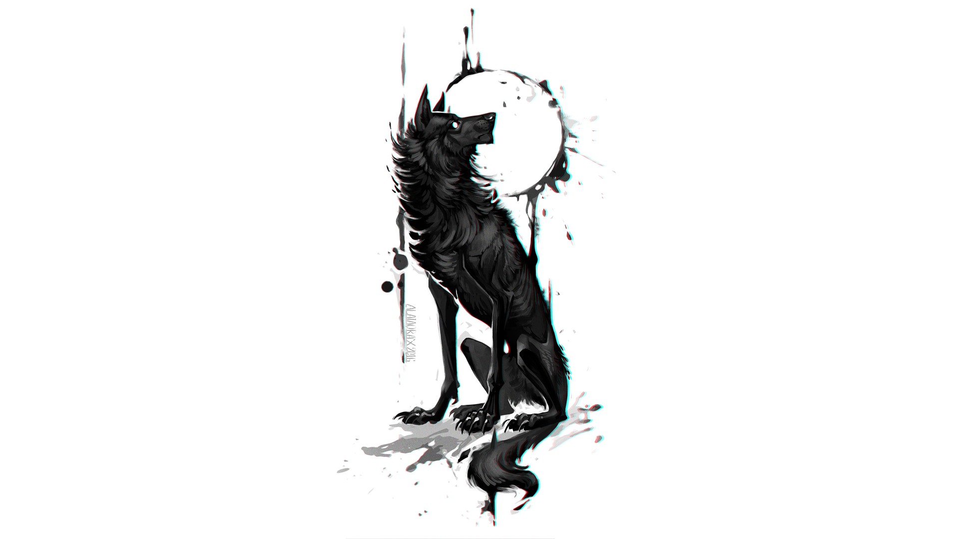 Black wolf howling at the moon, abstract art HD Wallpaper