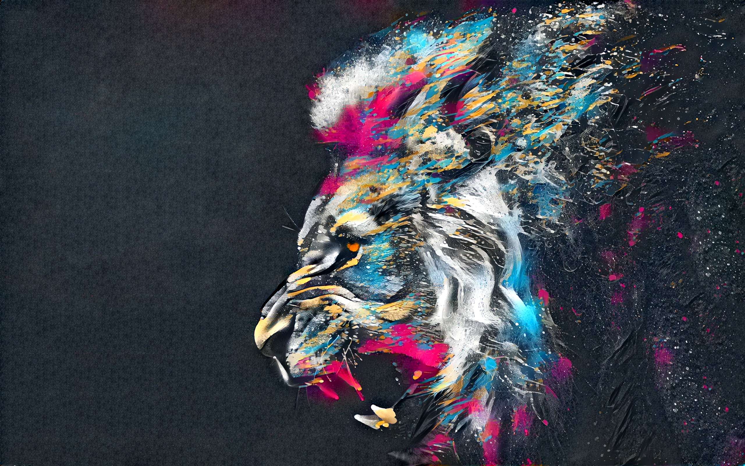 Abstract Lion Head with Colorful Splashes HD Wallpaper