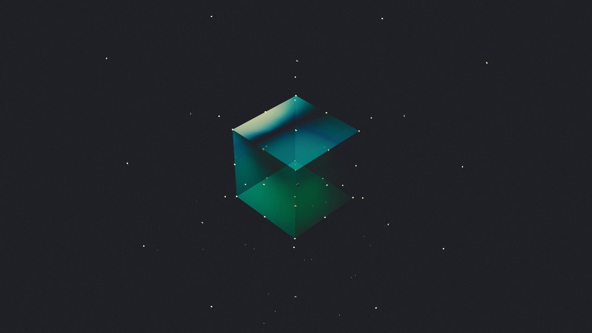 Abstract 3D geometric cube with dots on dark background HD Wallpaper