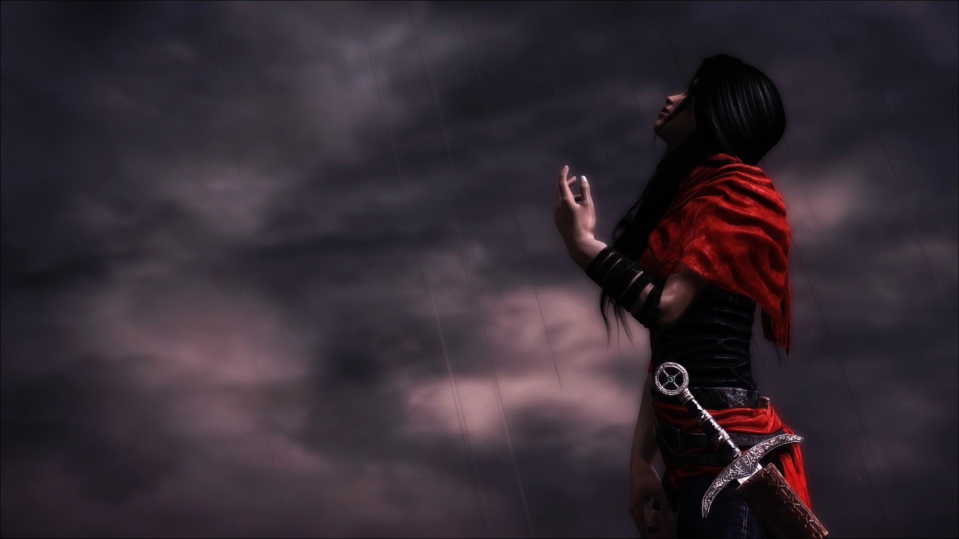 Fantasy girl with sword in the rain HD Wallpaper