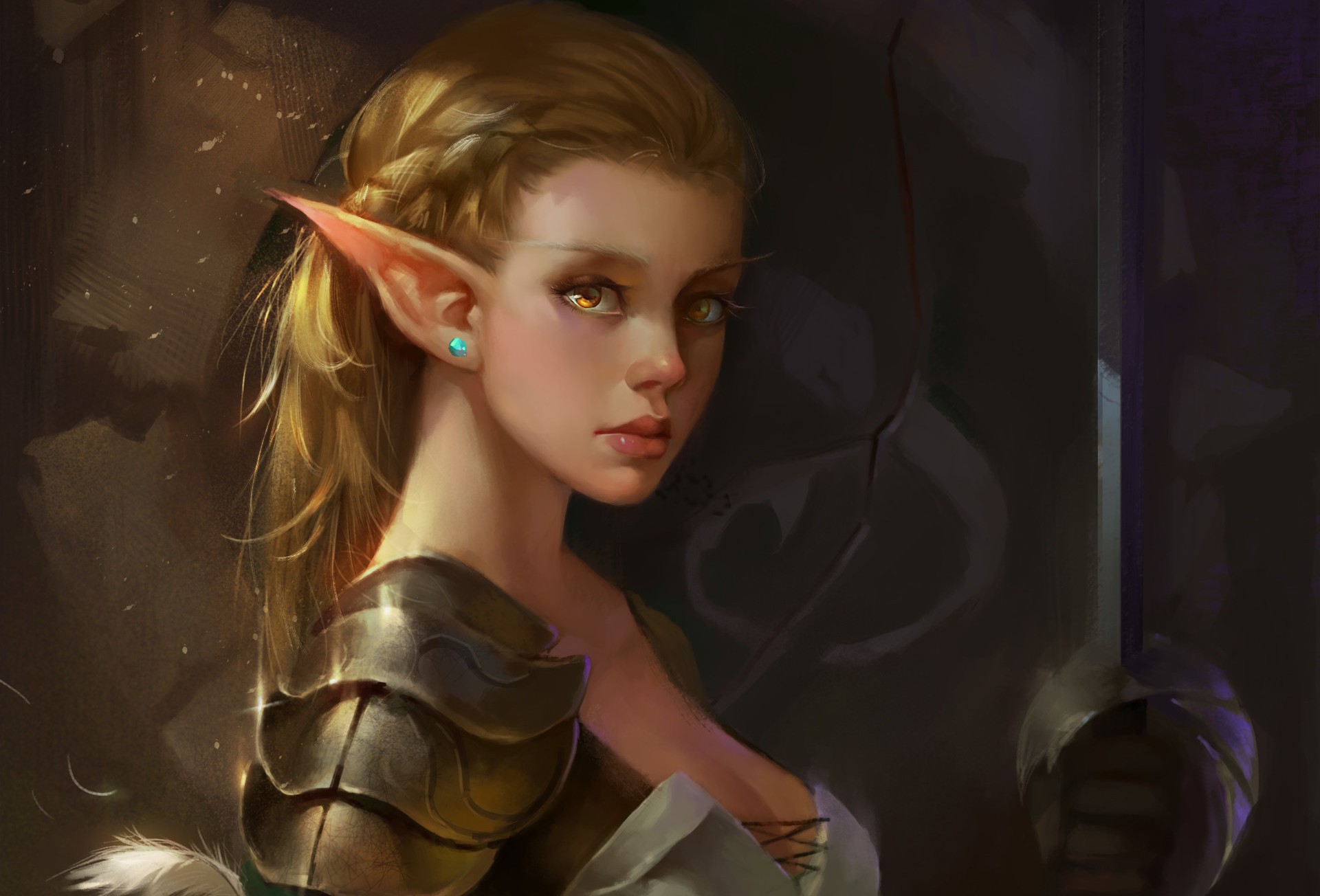 Fantasy elf girl with armor and sword HD Wallpaper