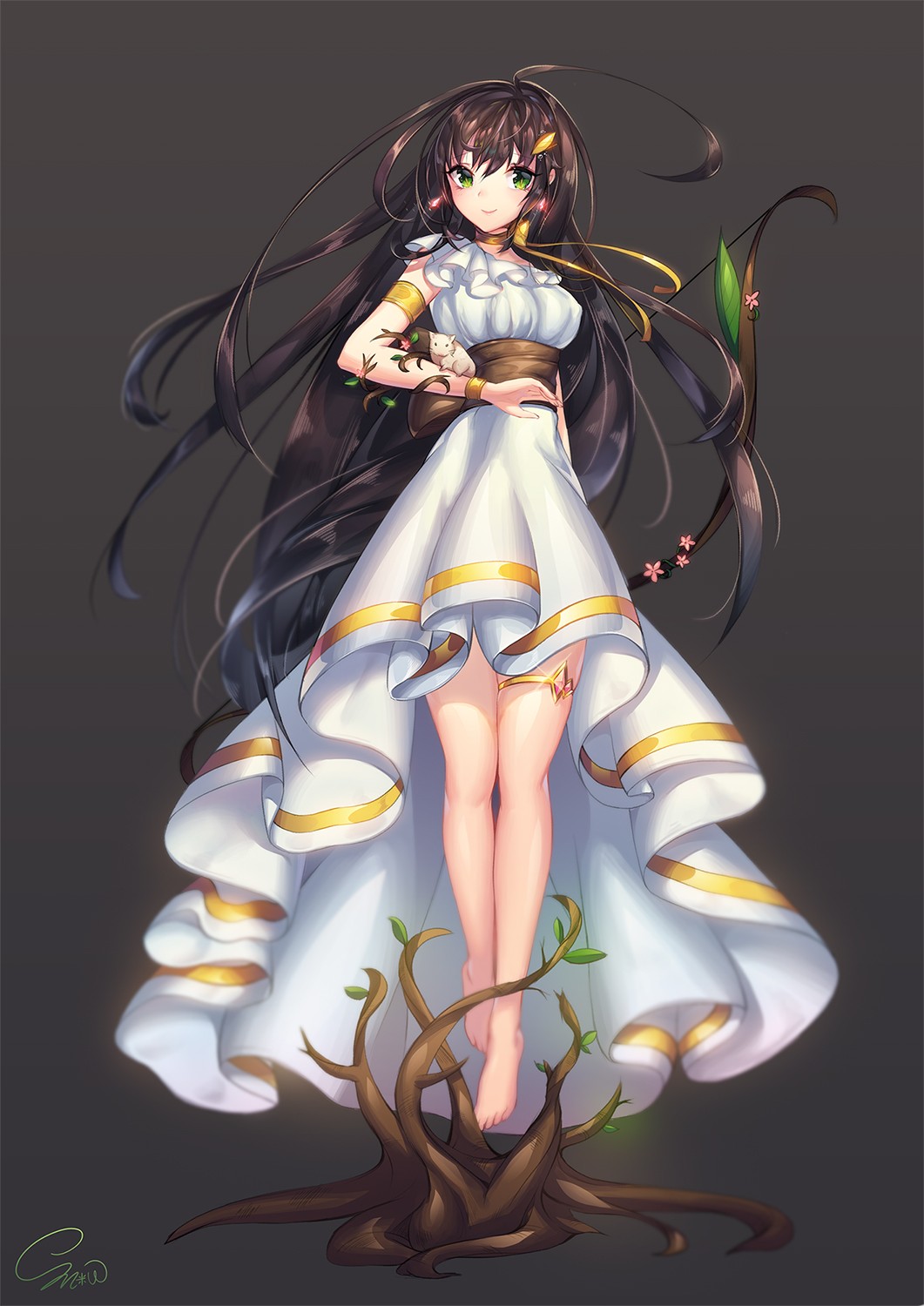 Anime girl with long brown hair and green eyes HD Wallpaper