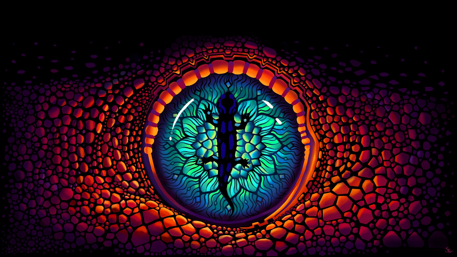 Digital art of a reptilian eye with a lizard HD Wallpaper