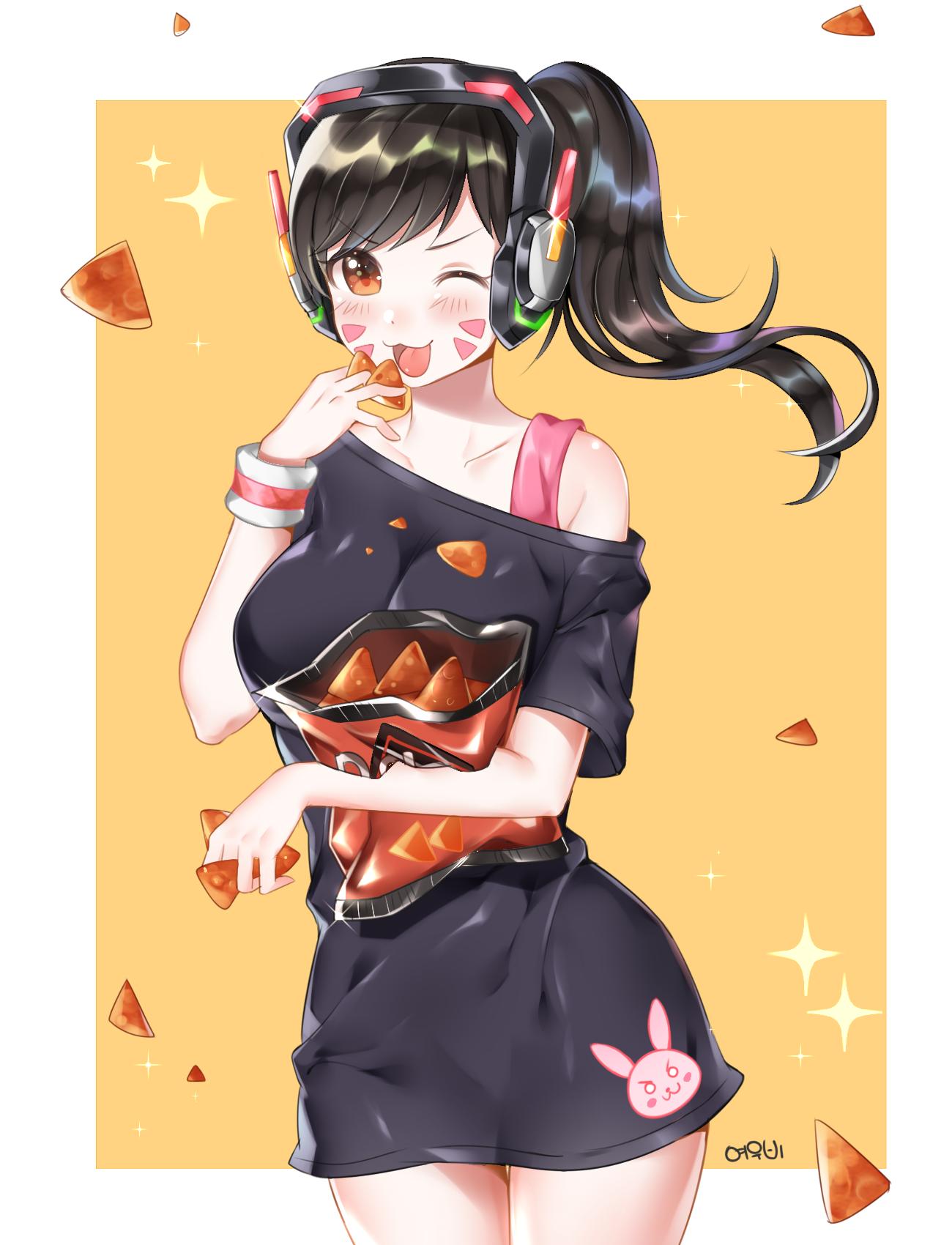 D.Va from Overwatch eating chips HD Wallpaper
