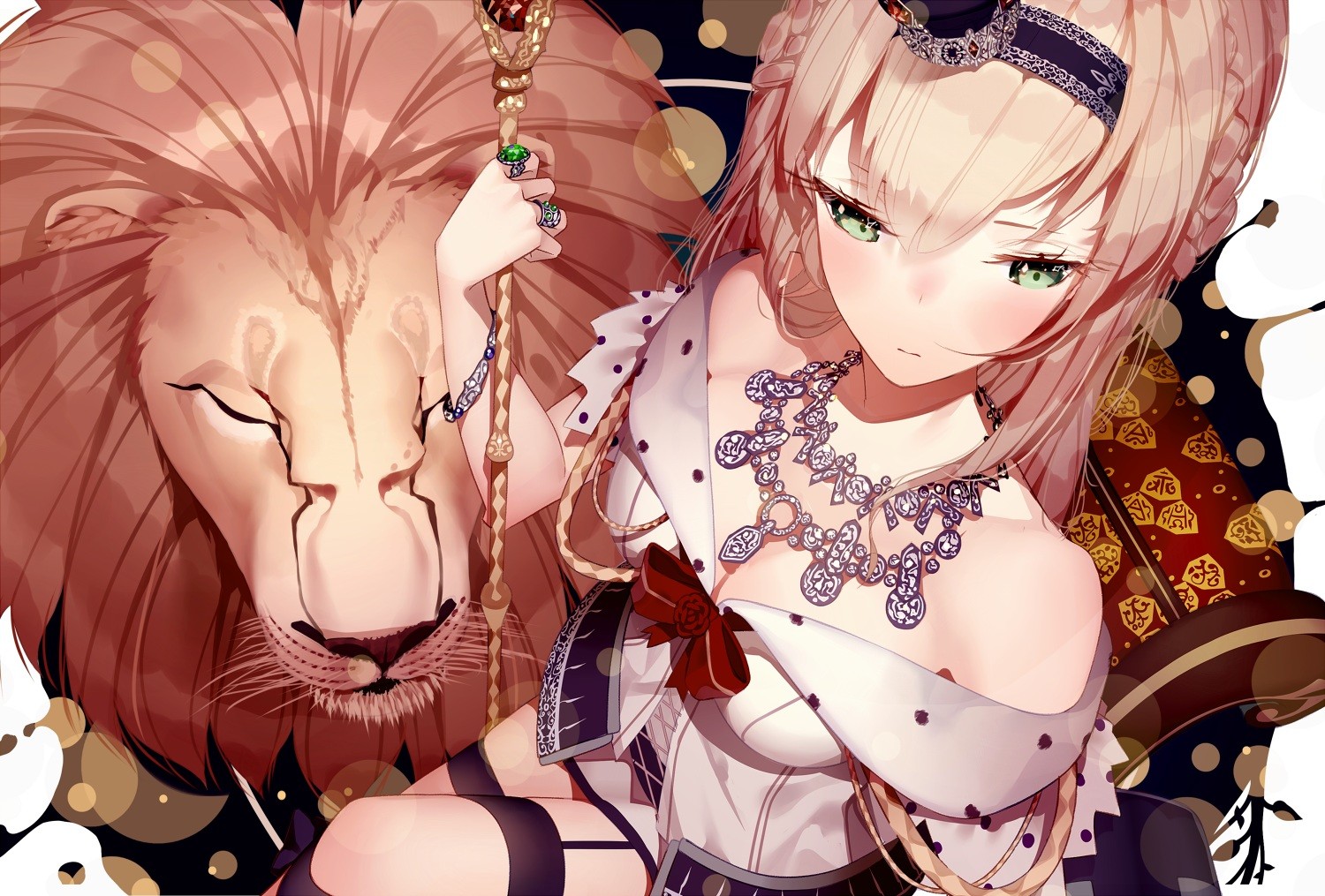 Girl with Lion and Staff HD Wallpaper
