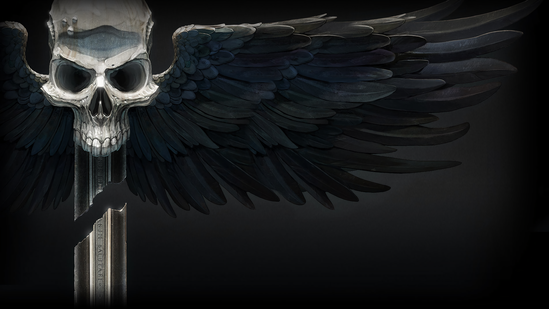 Warhammer 40,000 Skull with Black Wings and Broken Sword HD Wallpaper