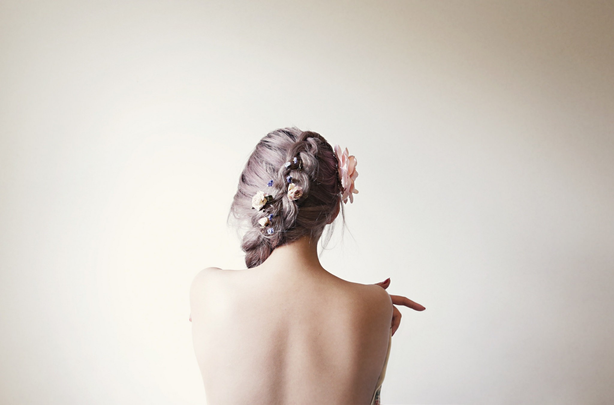 Woman with braided hair and flowers HD Wallpaper