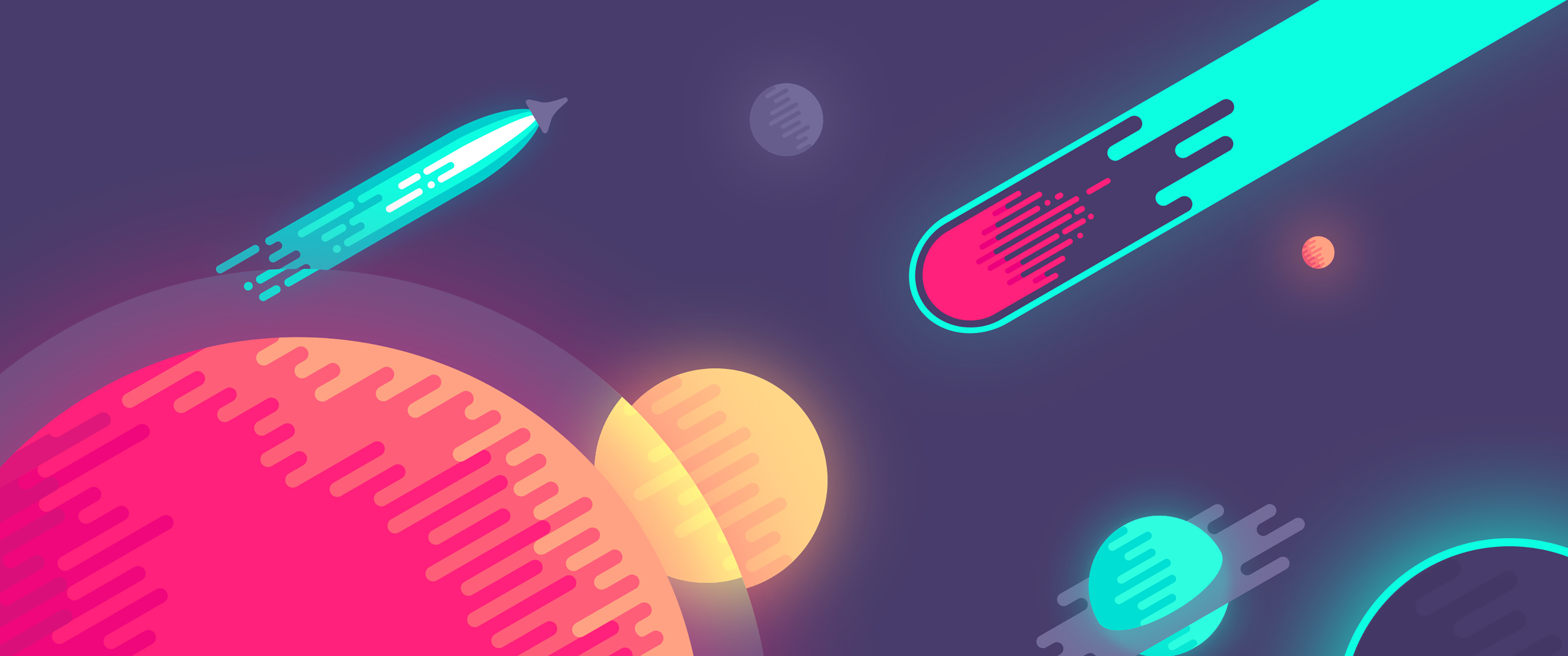 Space scene with planets and comets HD Wallpaper