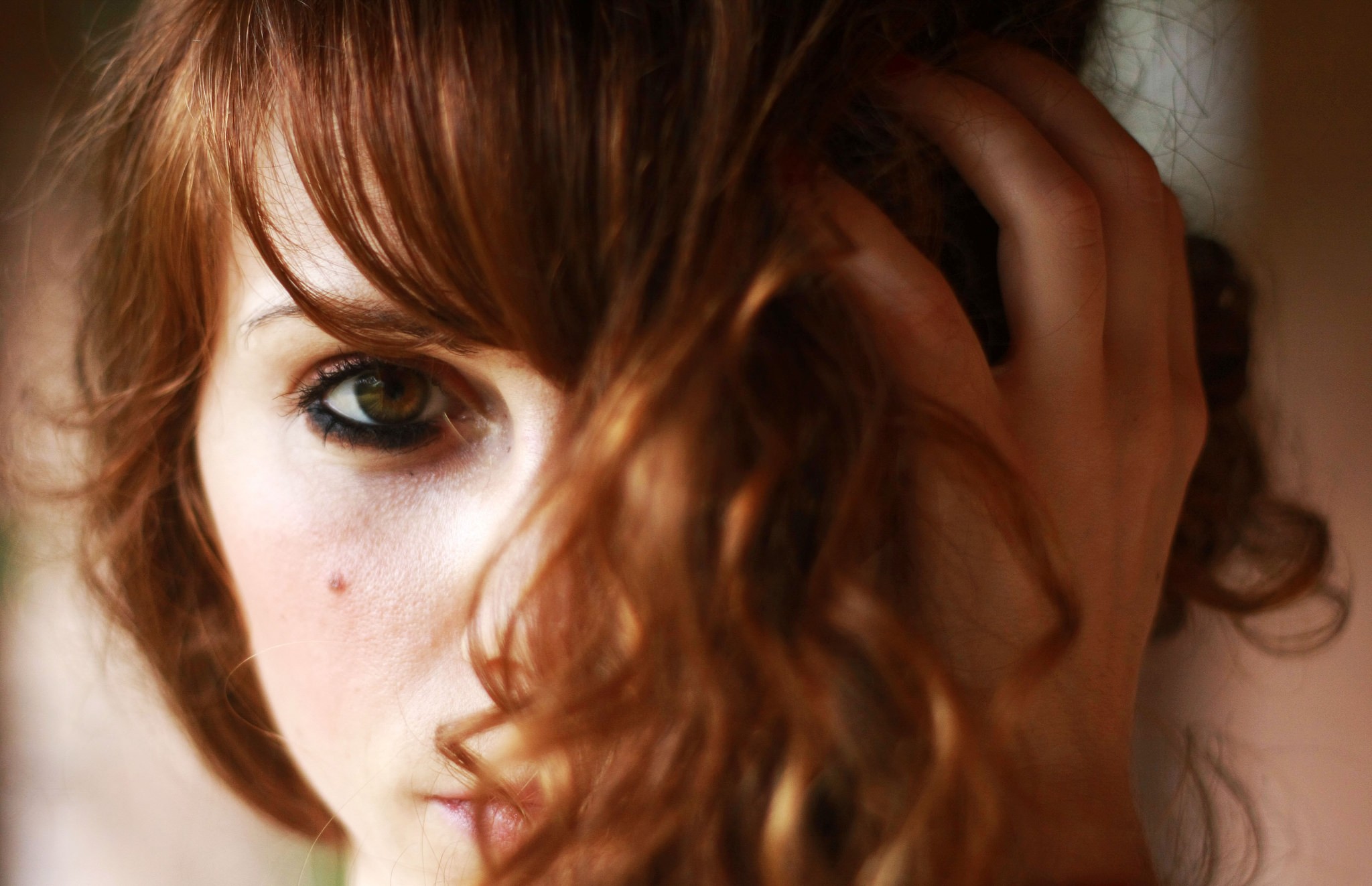 Woman with red hair and brown eyes HD Wallpaper