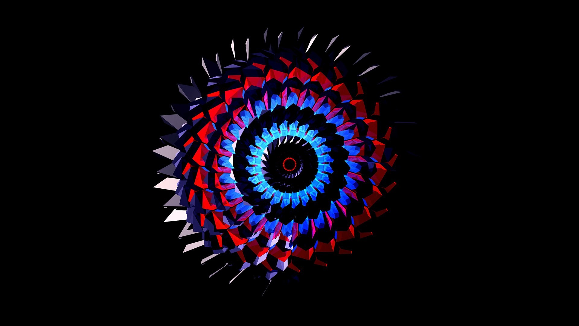 Abstract spiral digital art with red and blue geometric shapes HD Wallpaper