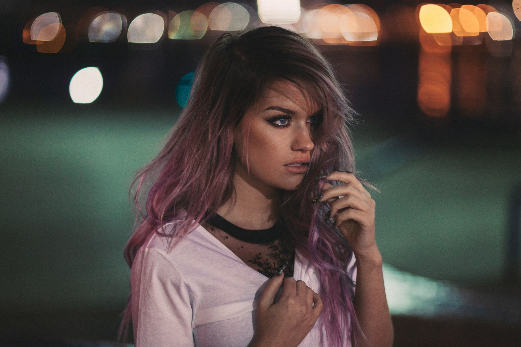 Ruby James with multicolored hair and blue eyes HD Wallpaper