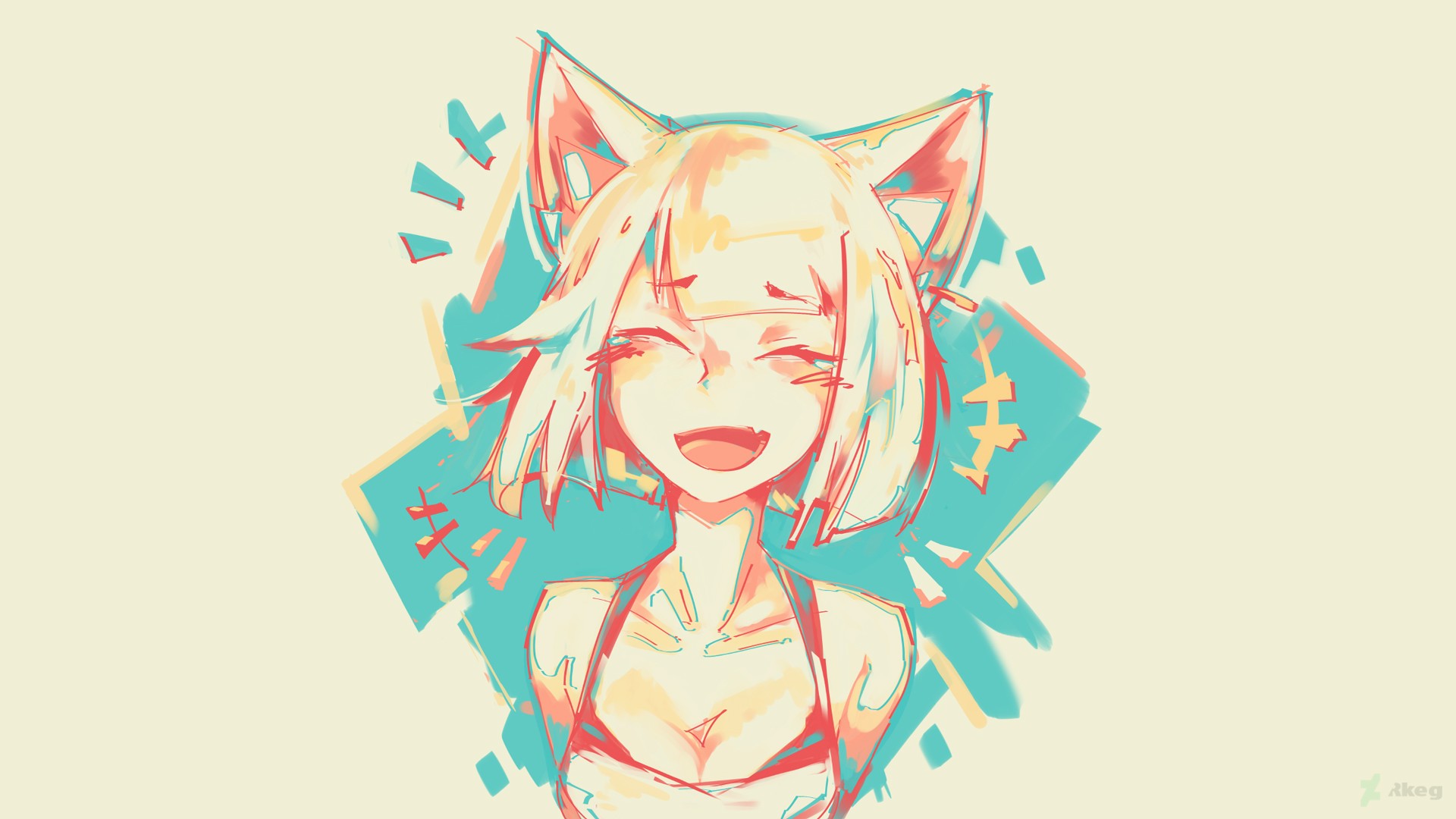 Anime girl with cat ears laughing HD Wallpaper