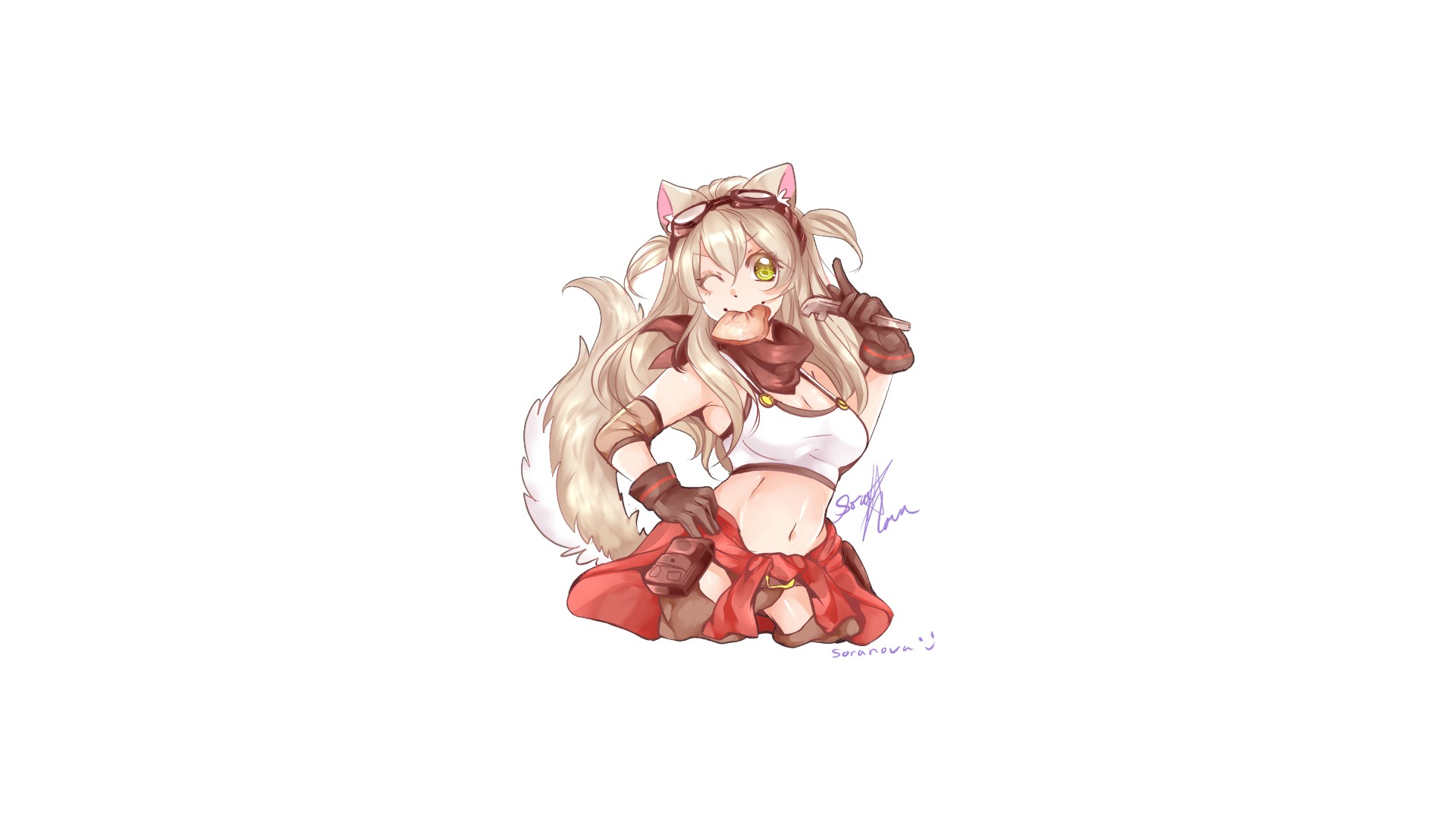 Lily the Fox Mechanic eating bread HD Wallpaper