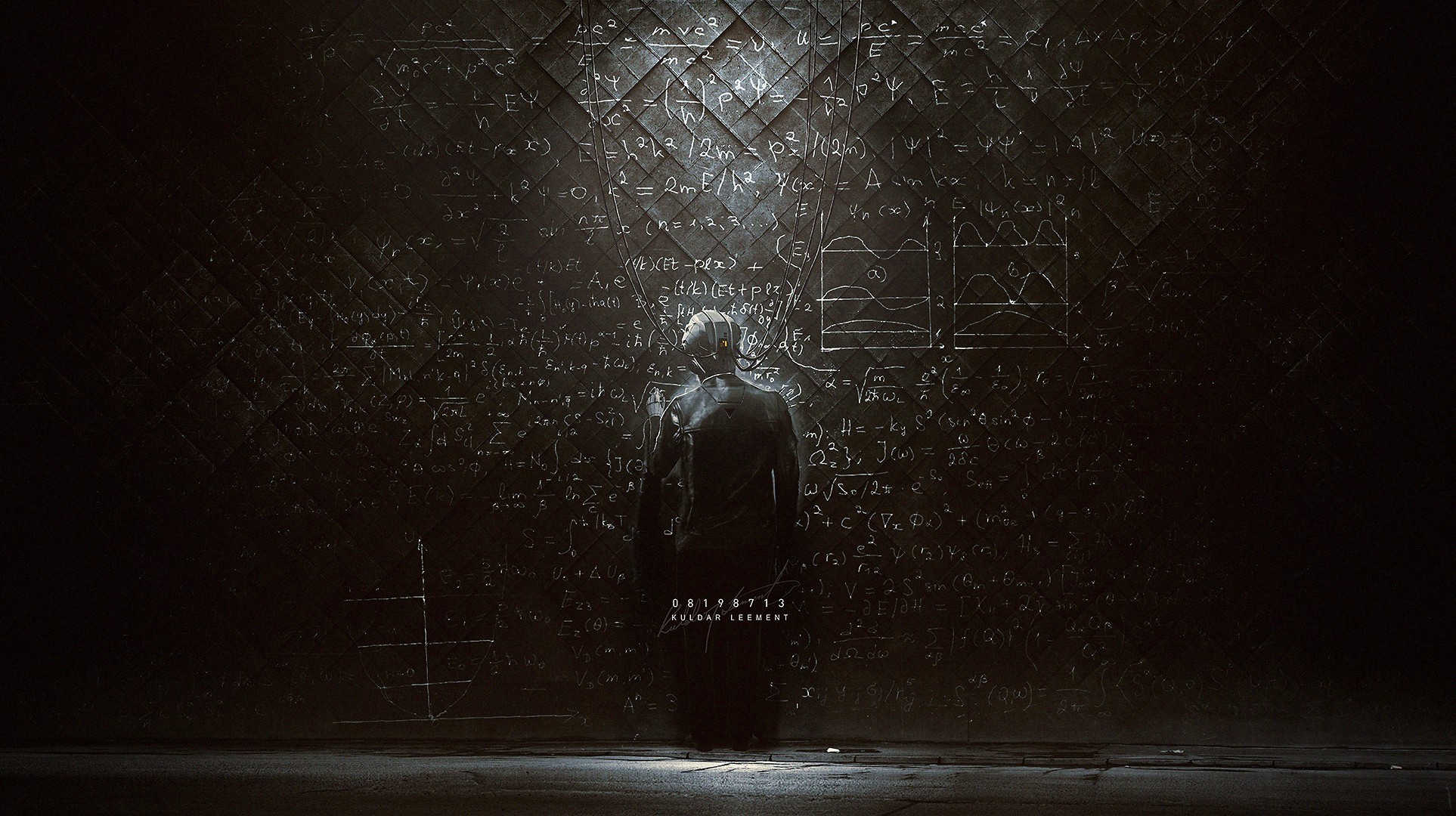 Kuldar Leement standing in front of a blackboard with equations HD Wallpaper