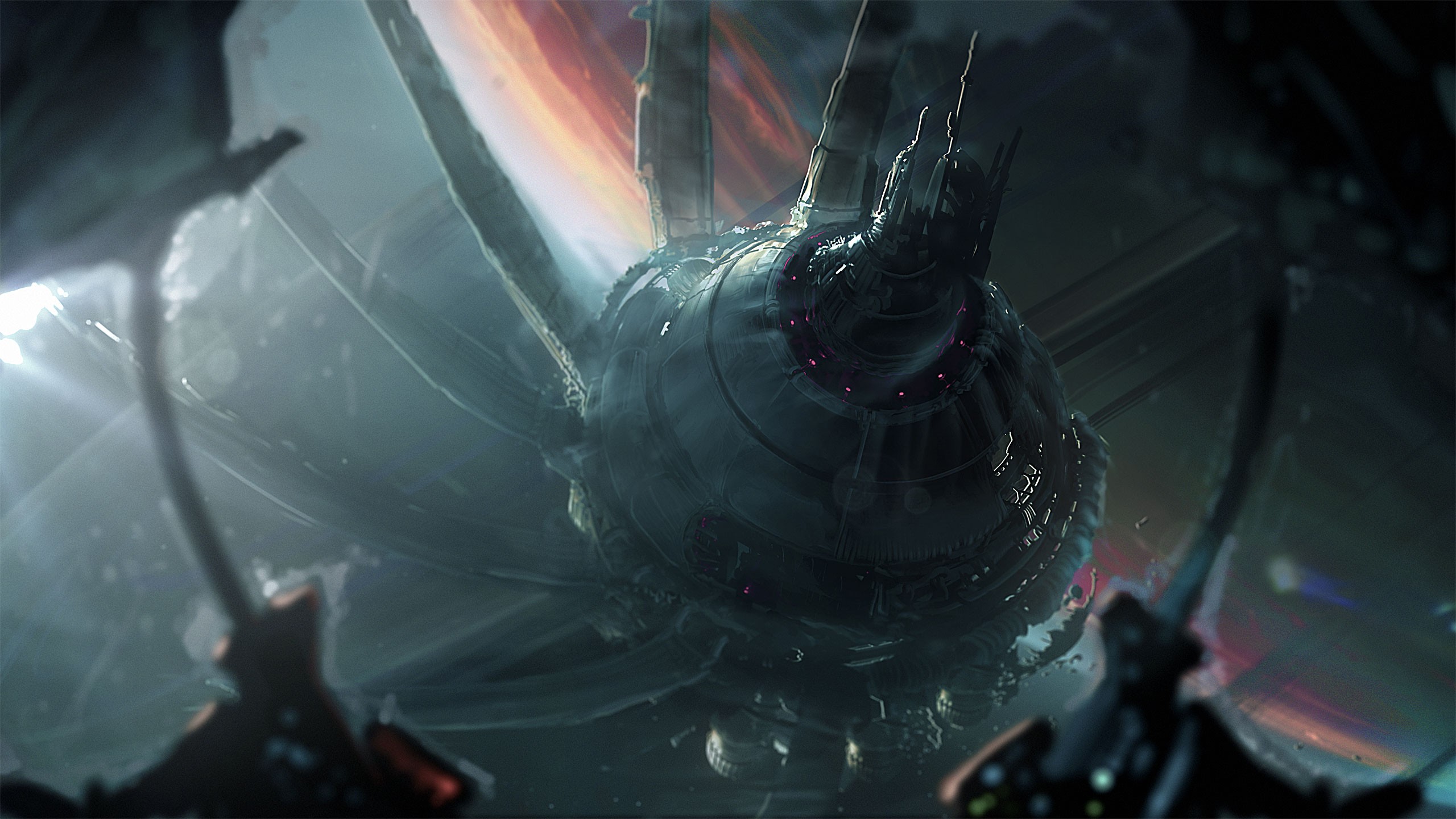 Massive alien spaceship in a nebula HD Wallpaper