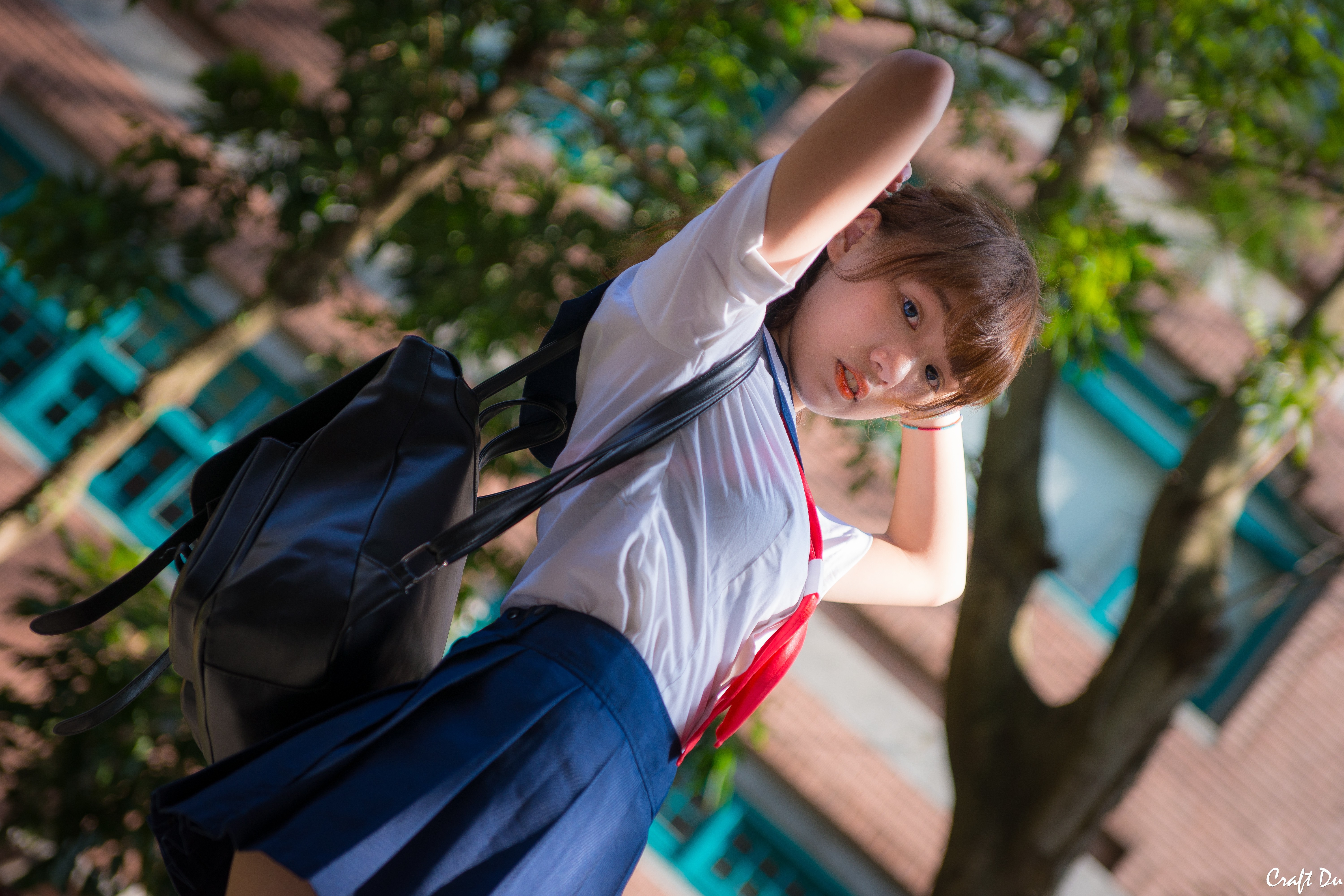 Asian, portrait, school uniform, women HD Wallpaper