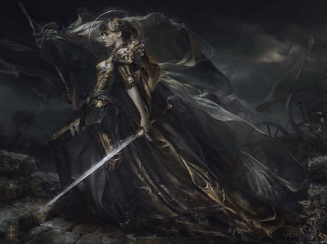 Warrior woman with sword and crown in fantasy art HD Wallpaper