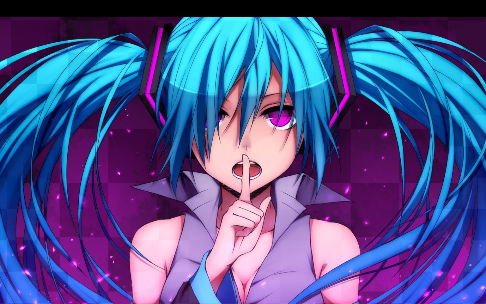 Hatsune Miku with blue twintails and purple eyes HD Wallpaper