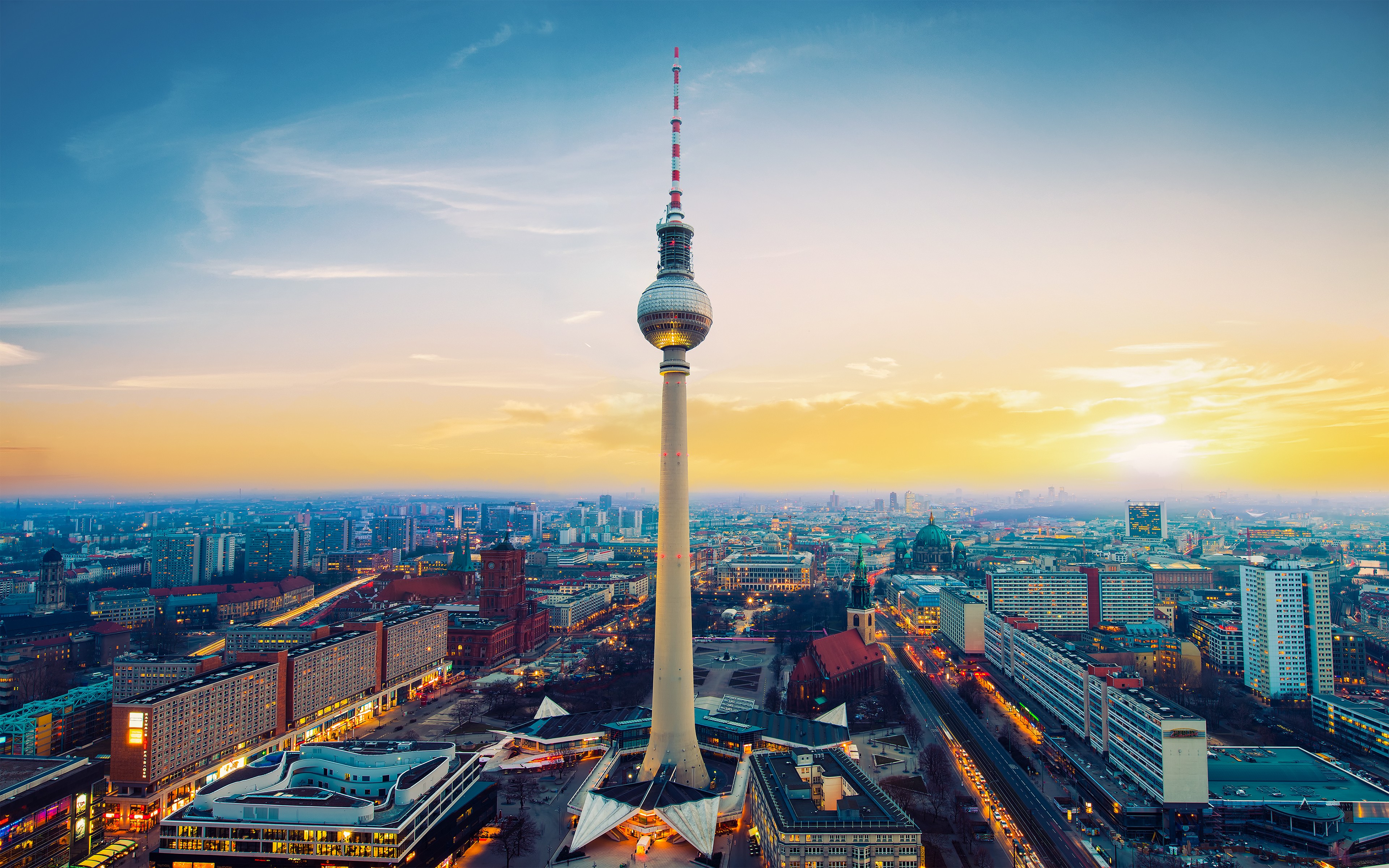 Berlin cityscape with TV Tower at sunset HD Wallpaper